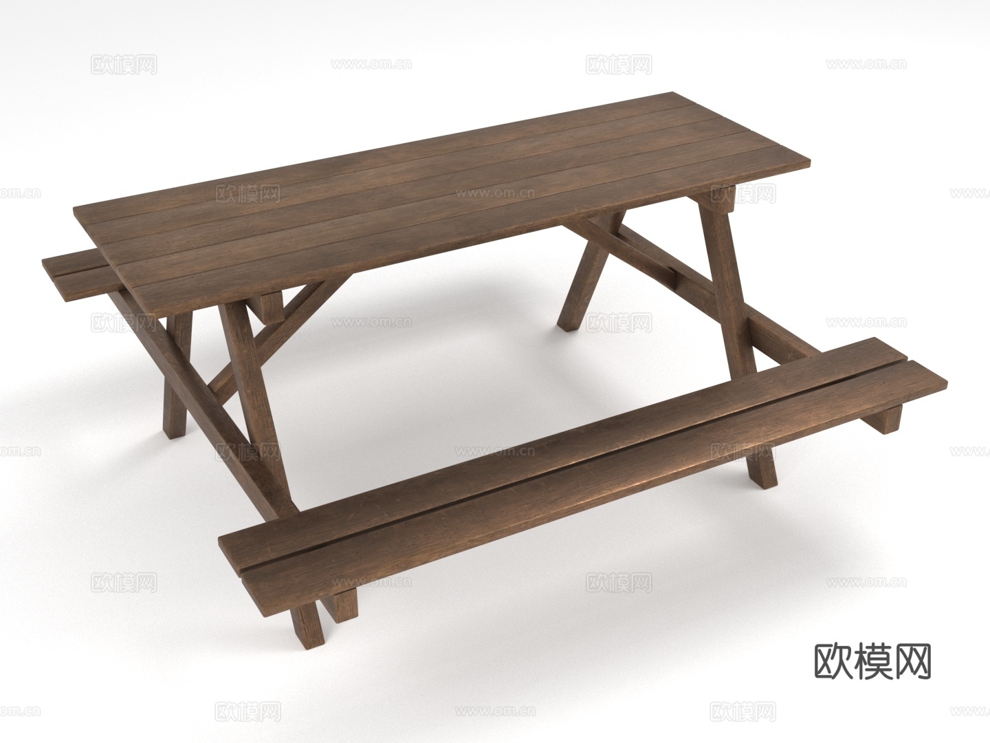 长桌 实木桌 户外桌 野餐桌 休闲桌3d模型下载（渲染图1）
