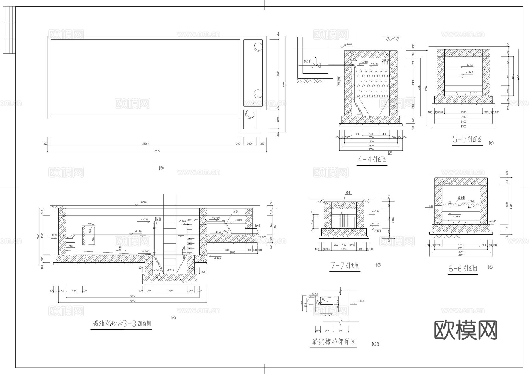 污水调节池施工图cad施工图