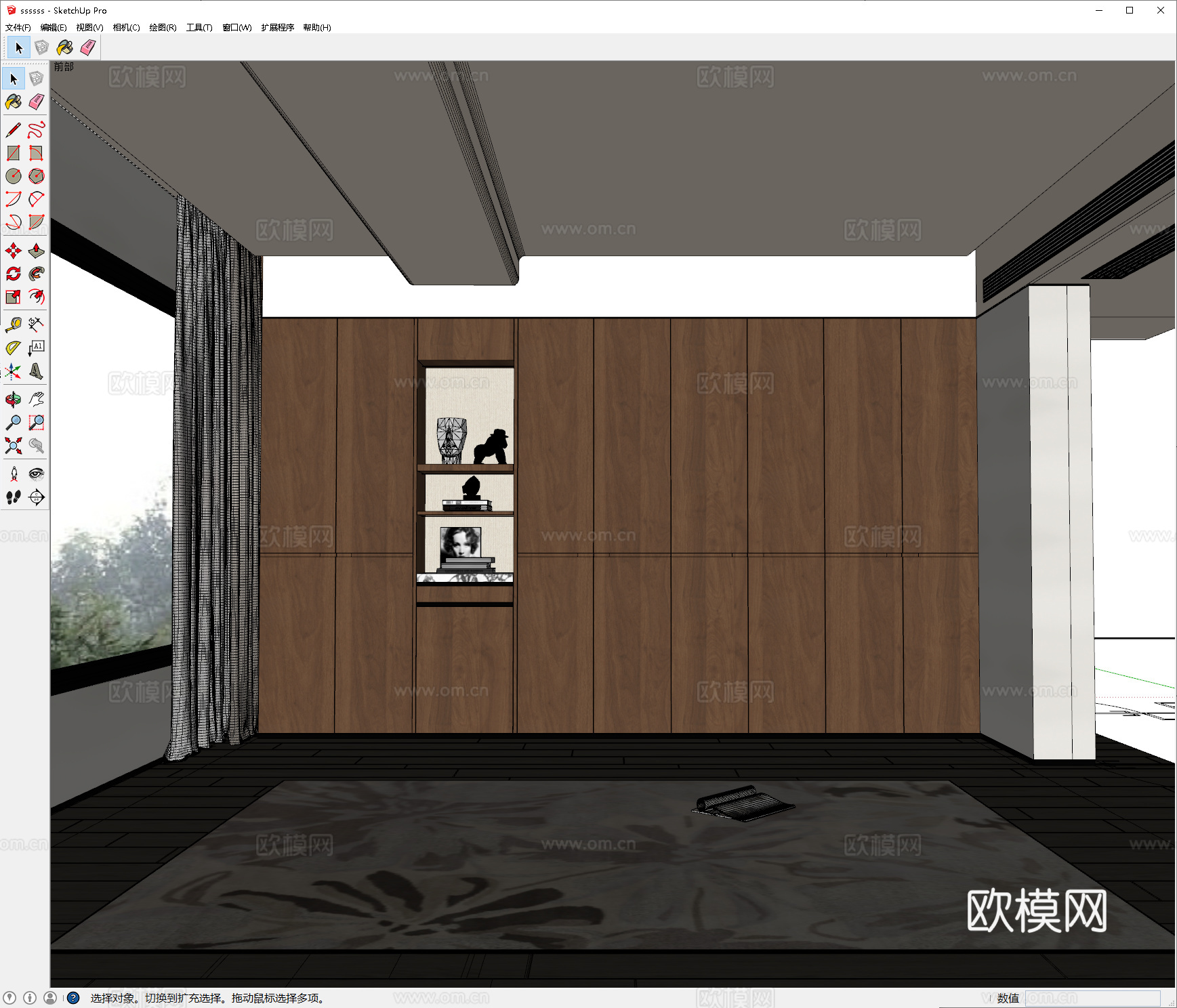 禅意中古衣柜组合 红木纹拼纹衣柜 新中式宋氏衣柜 书籍饰品摆su模型