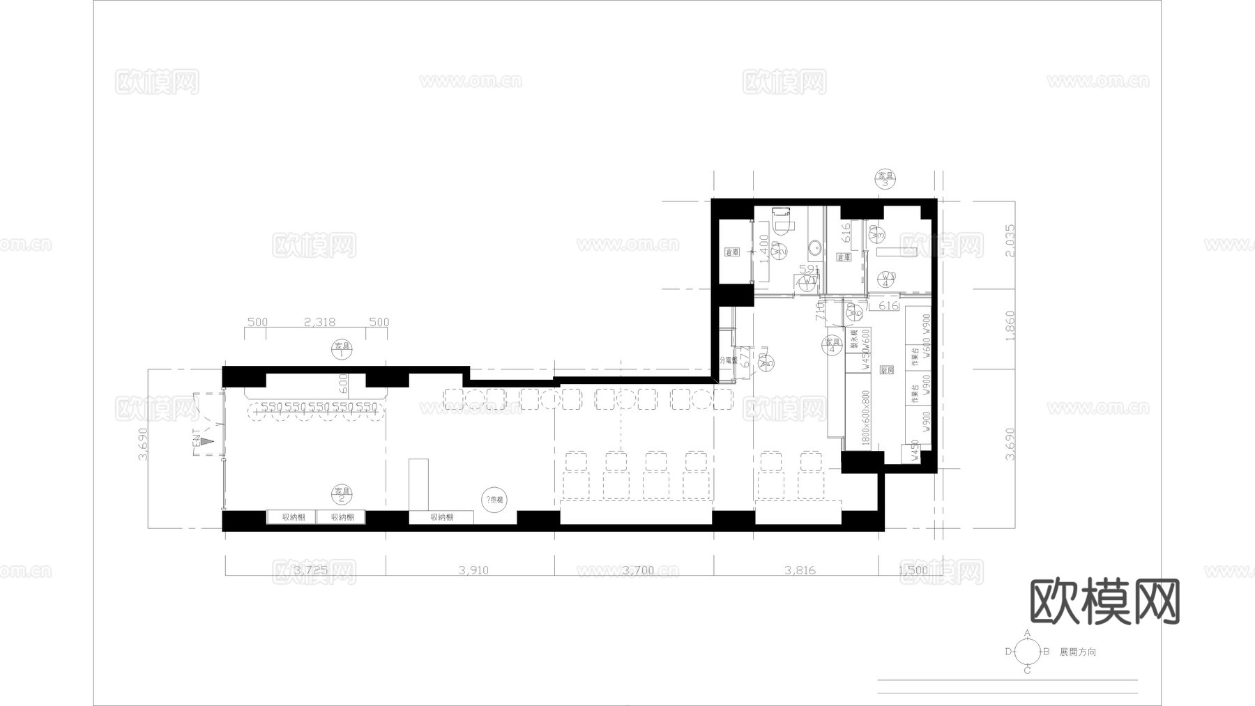 餐厅 饭店 快餐店 餐饮店cad施工图