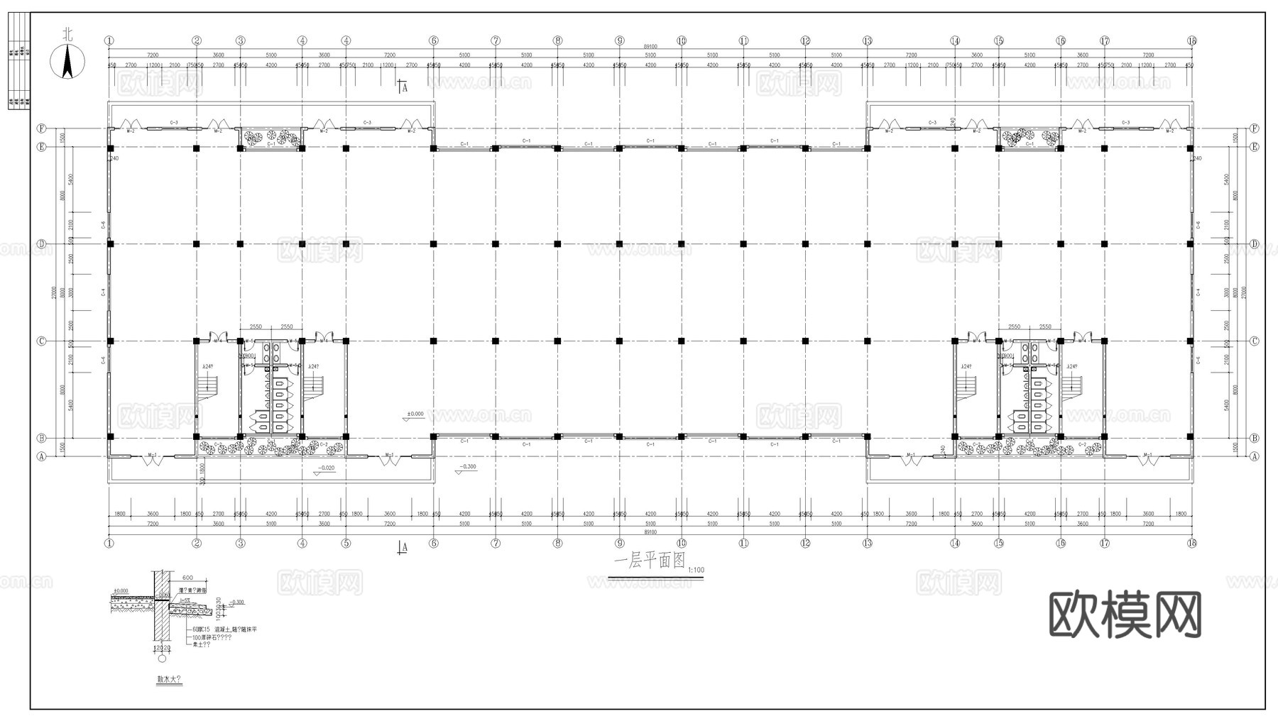 四层厂房建筑施工图cad施工图
