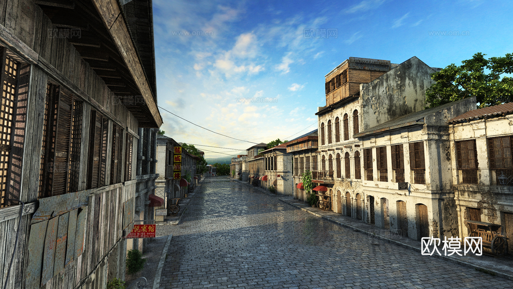 中式老城区 古街 古建 破旧楼 复古楼 写实街道民国 民3d模型下载