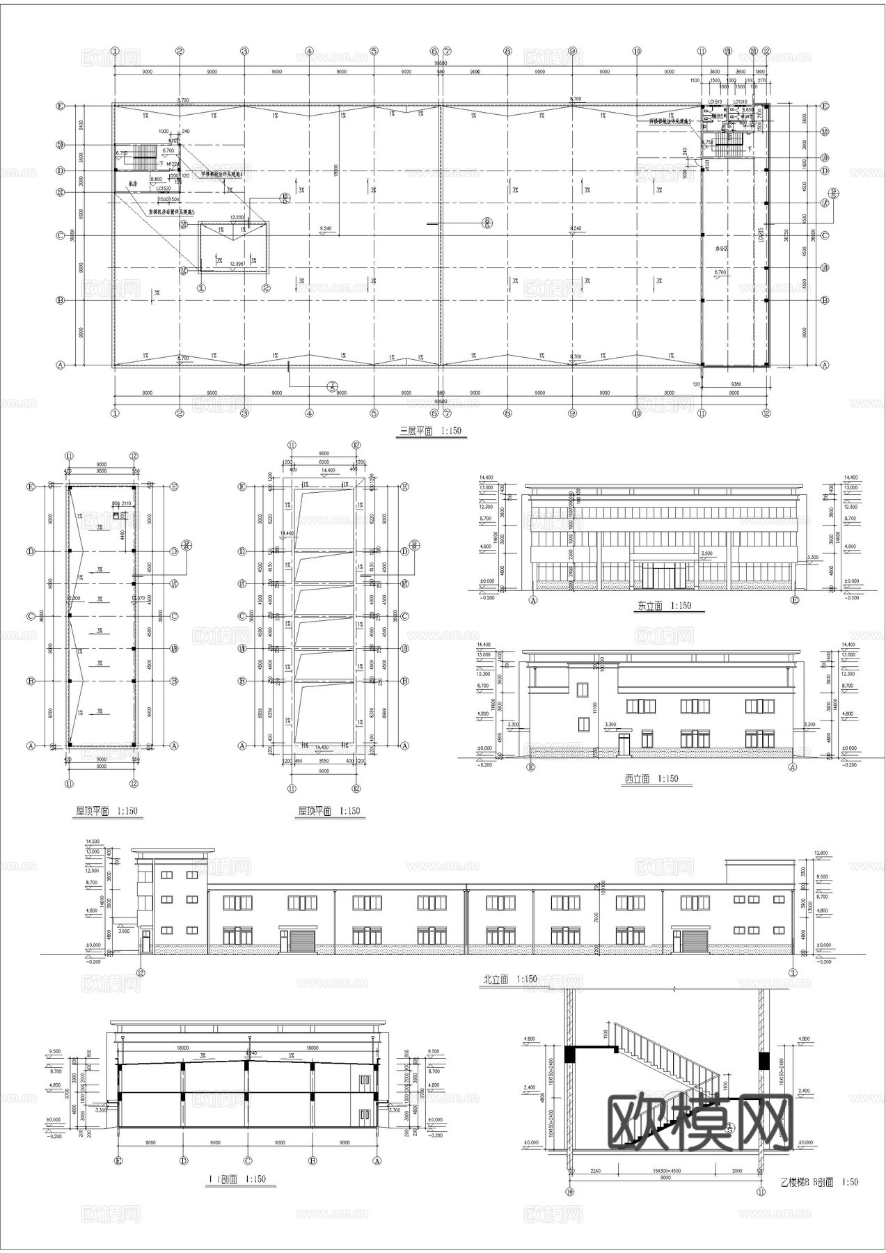 厂房建筑施工图cad施工图