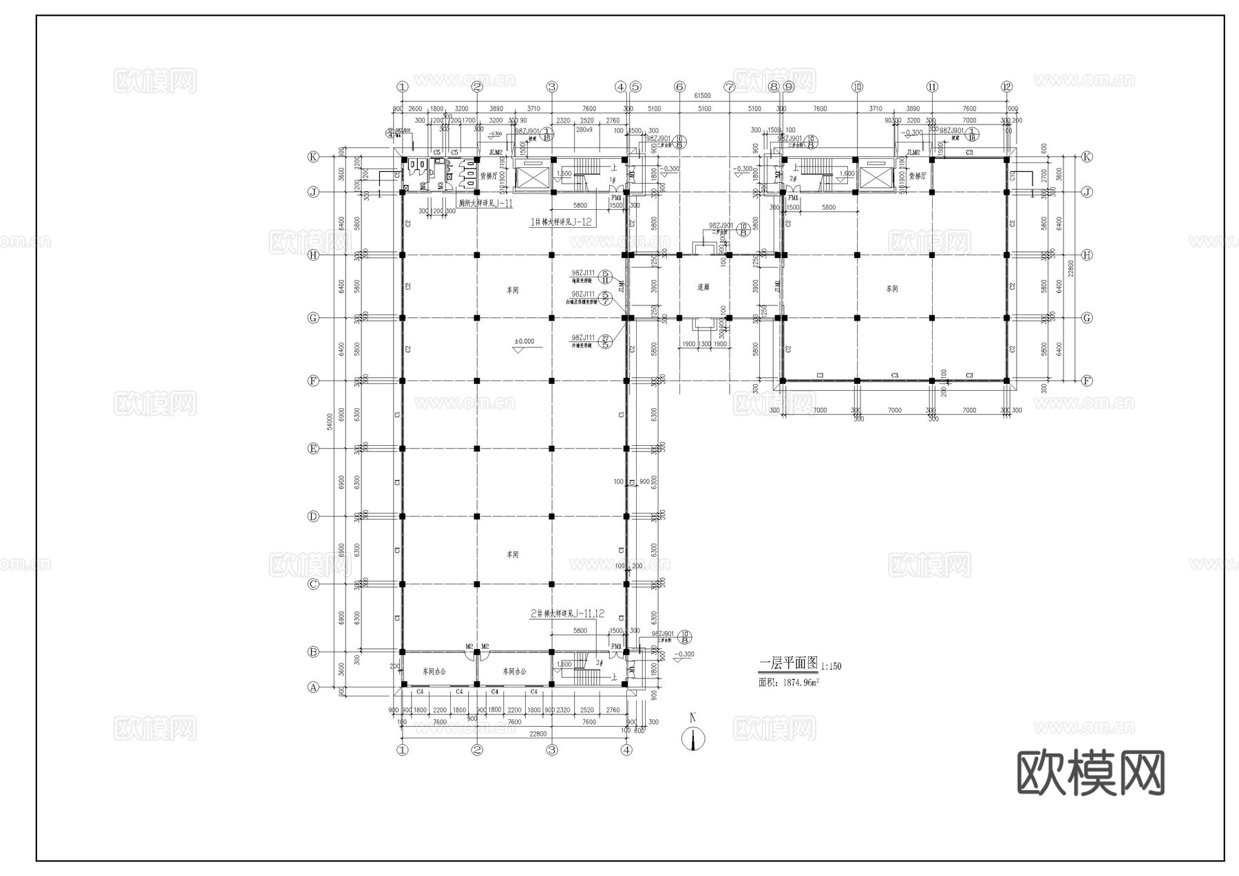 现代厂房施工图cad施工图