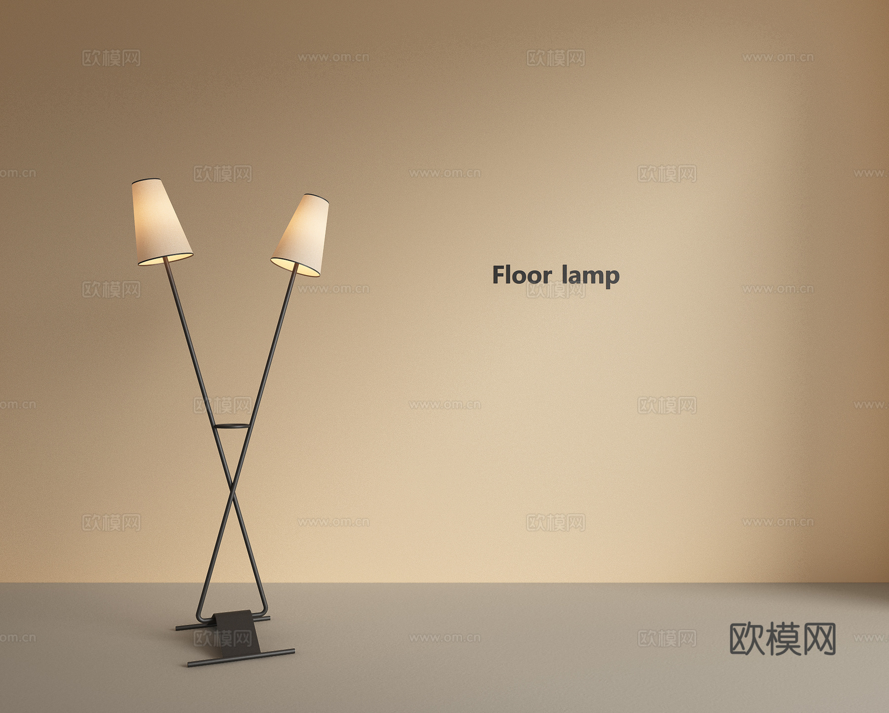 现代复古落地灯 客厅落地灯 多头落地灯 金属落地灯3d模型下载