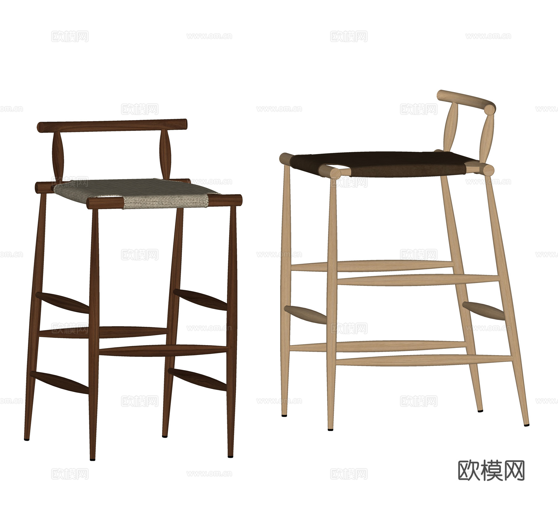 北欧吧椅 木椅 酒吧椅 吧台椅su模型