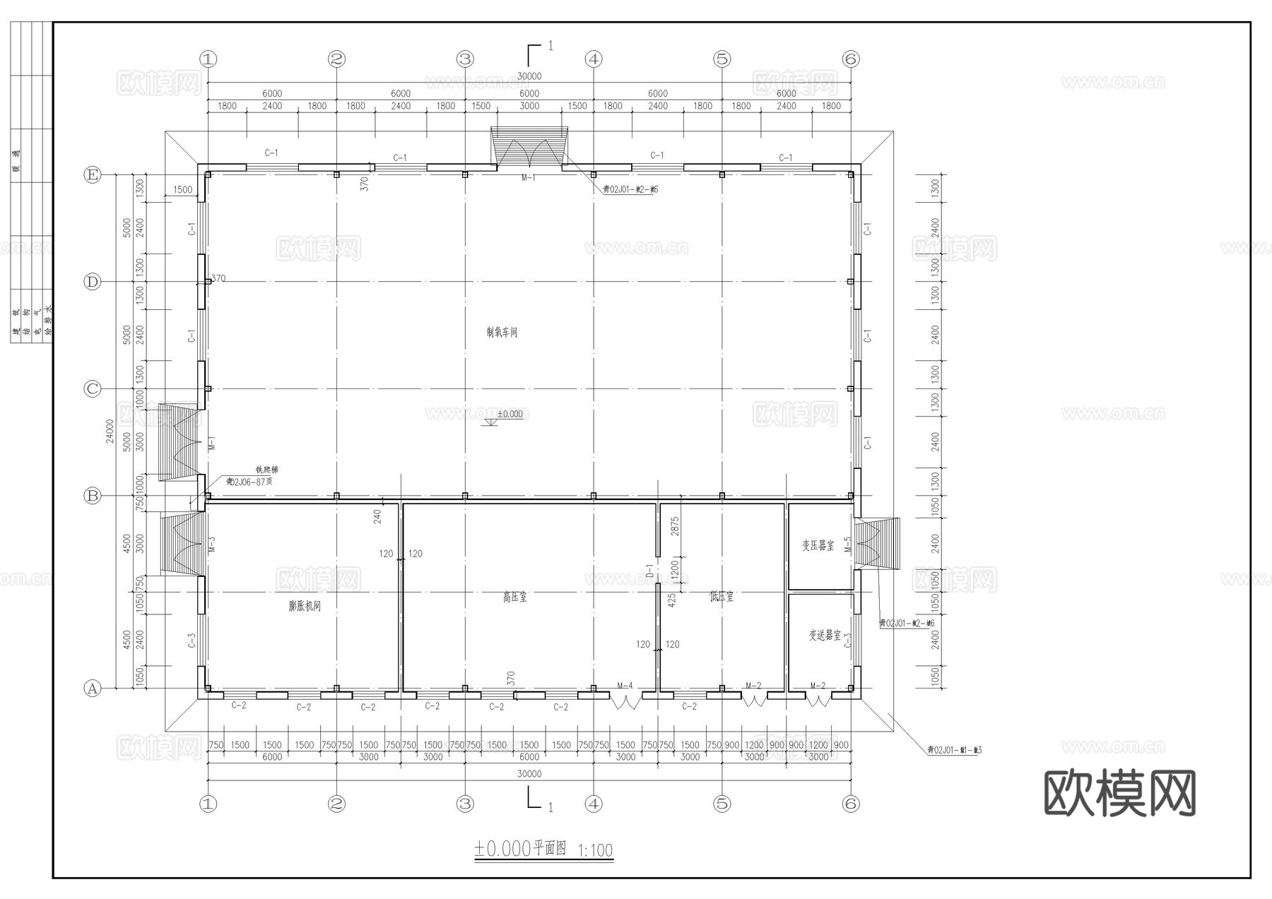 制氧厂房建筑施工图cad施工图