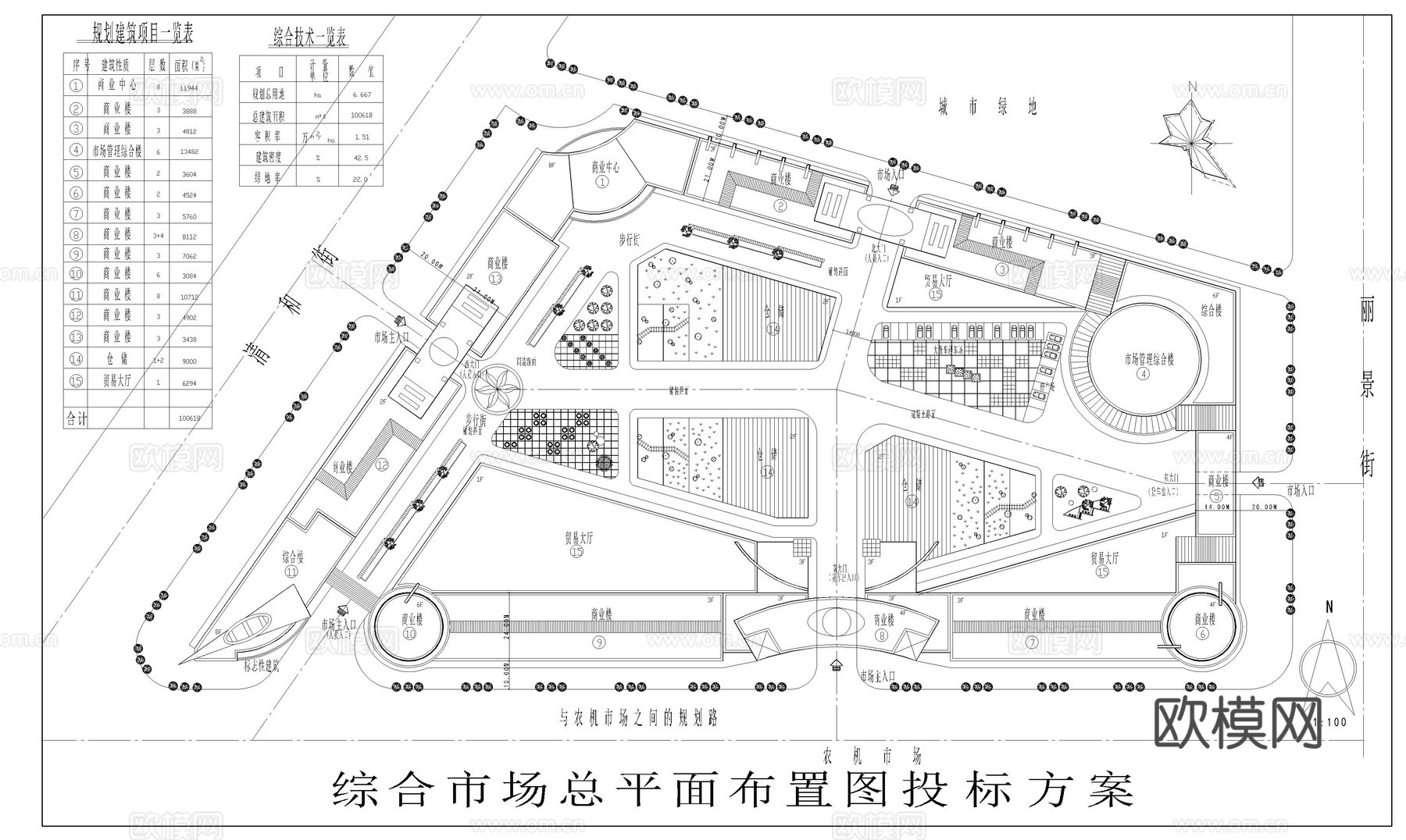 综合市场总平方案cad施工图