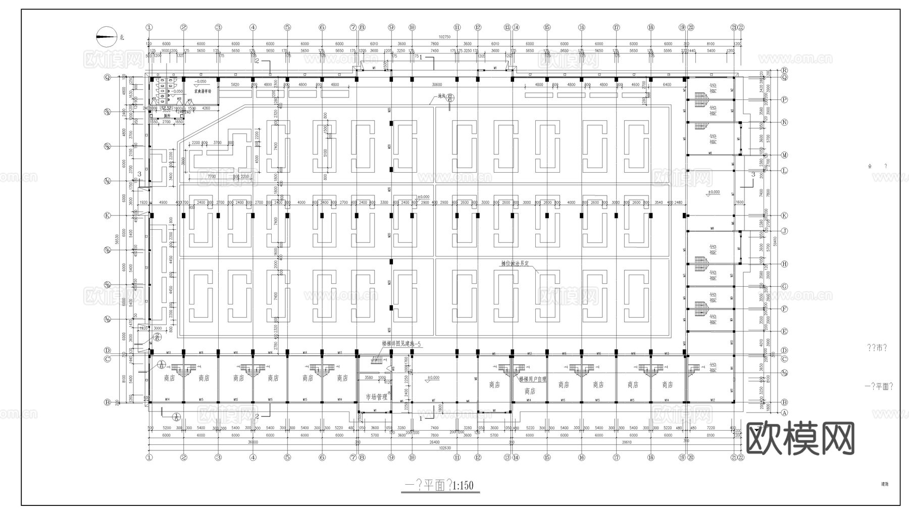 现代农贸市场施工图cad施工图