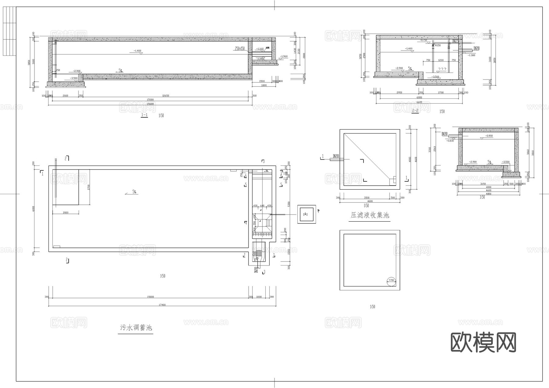 污水调节池施工图cad施工图