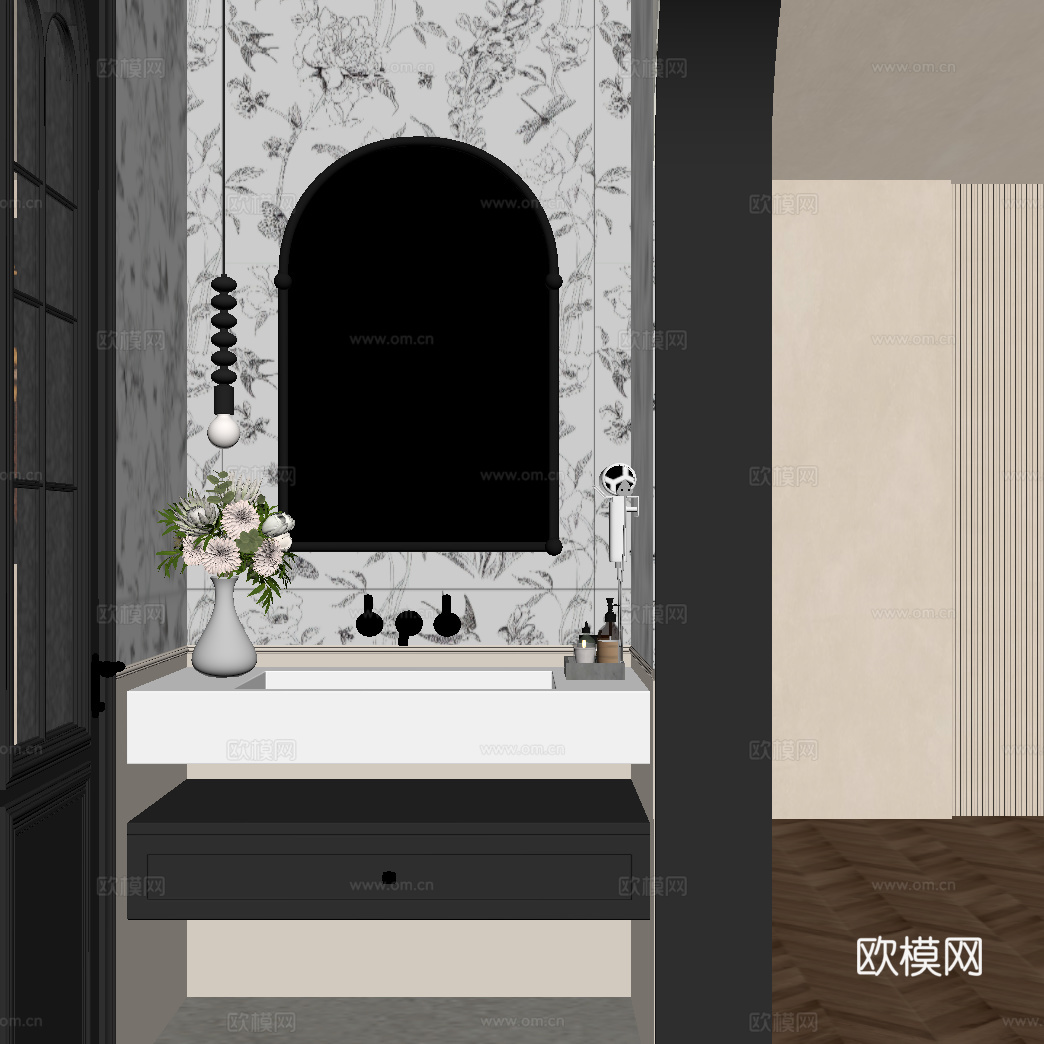 法式卫生间  卫生间干区su模型