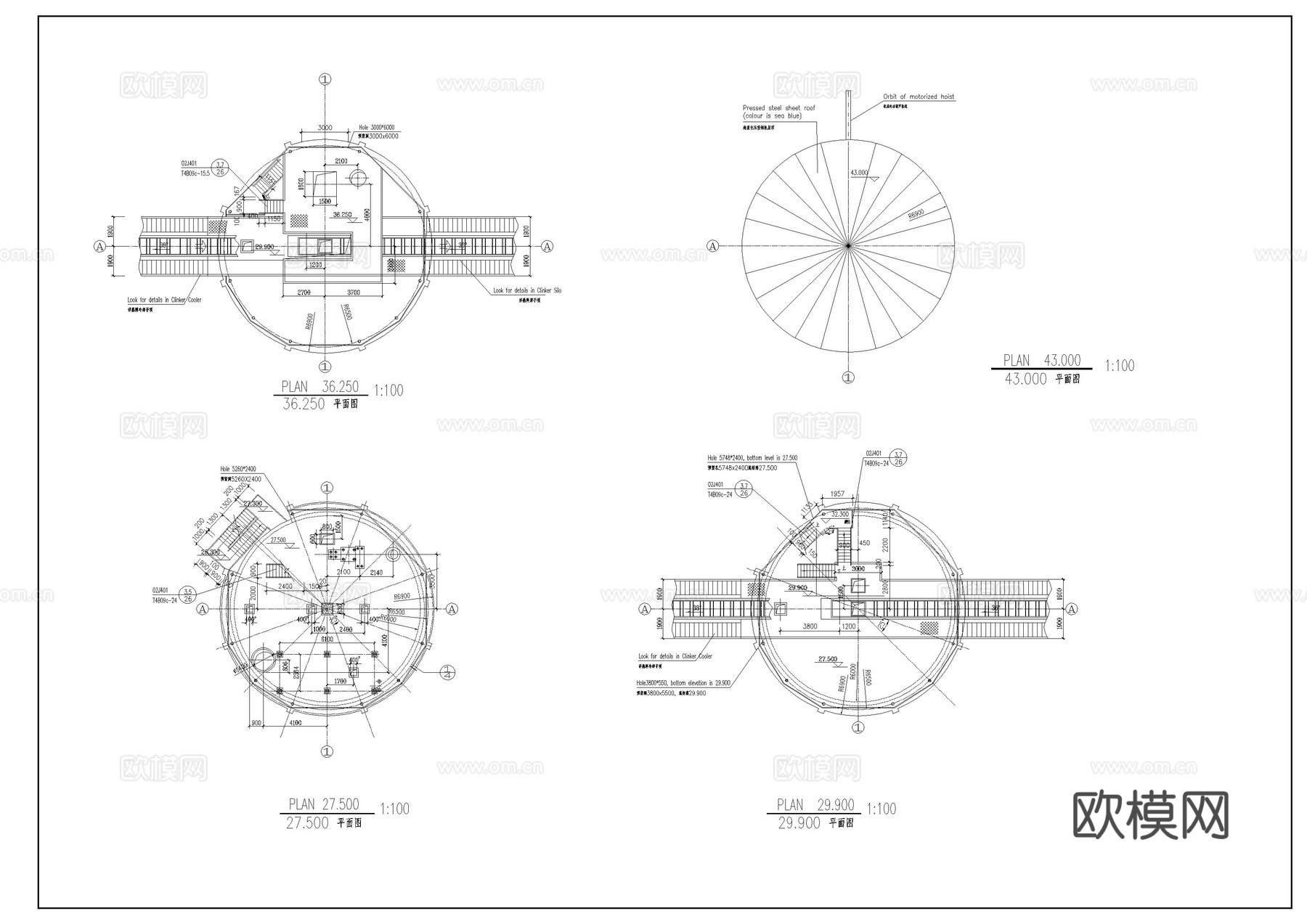 水泥厂黄料库建筑图cad施工图