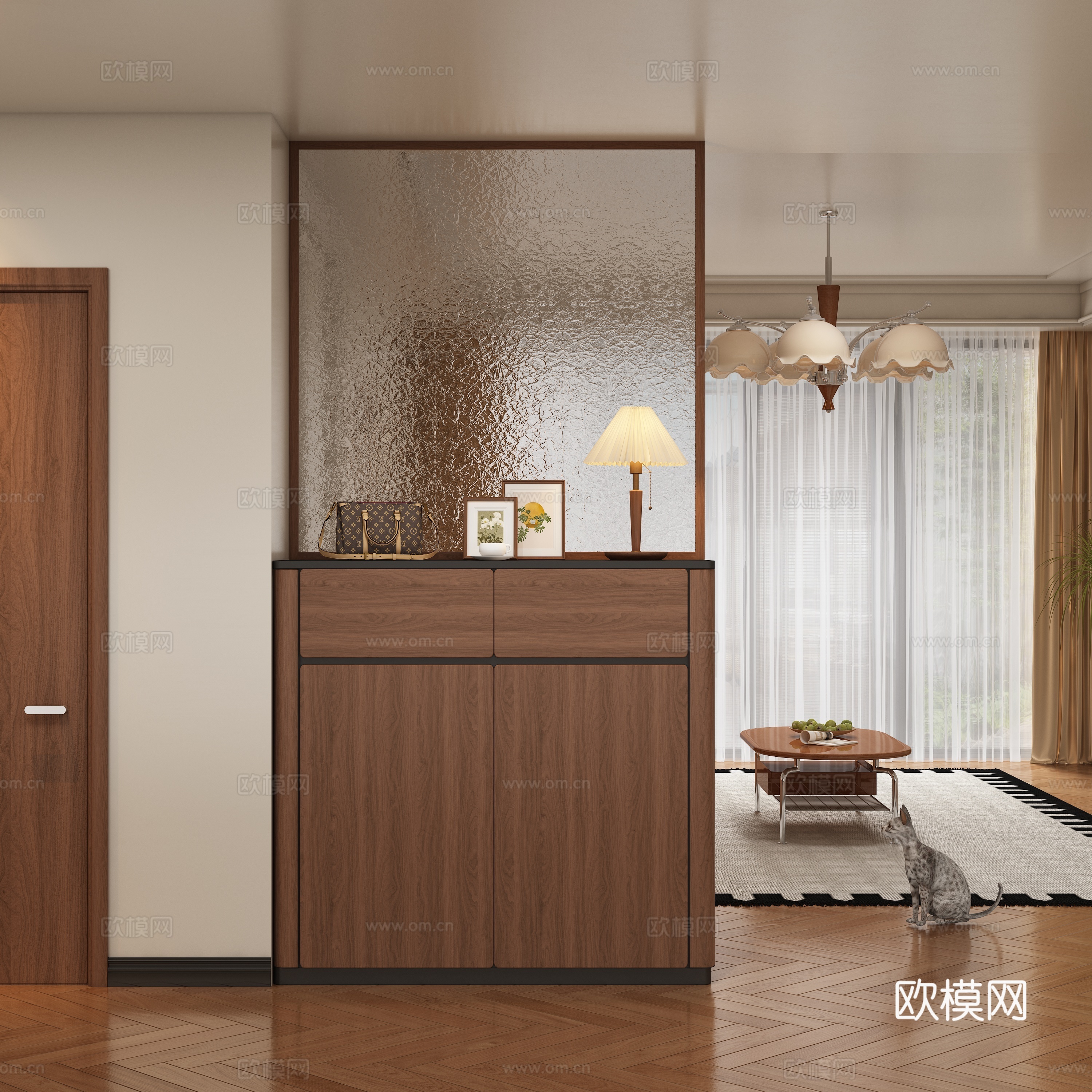 中古风玄关过道 隔断3d模型下载