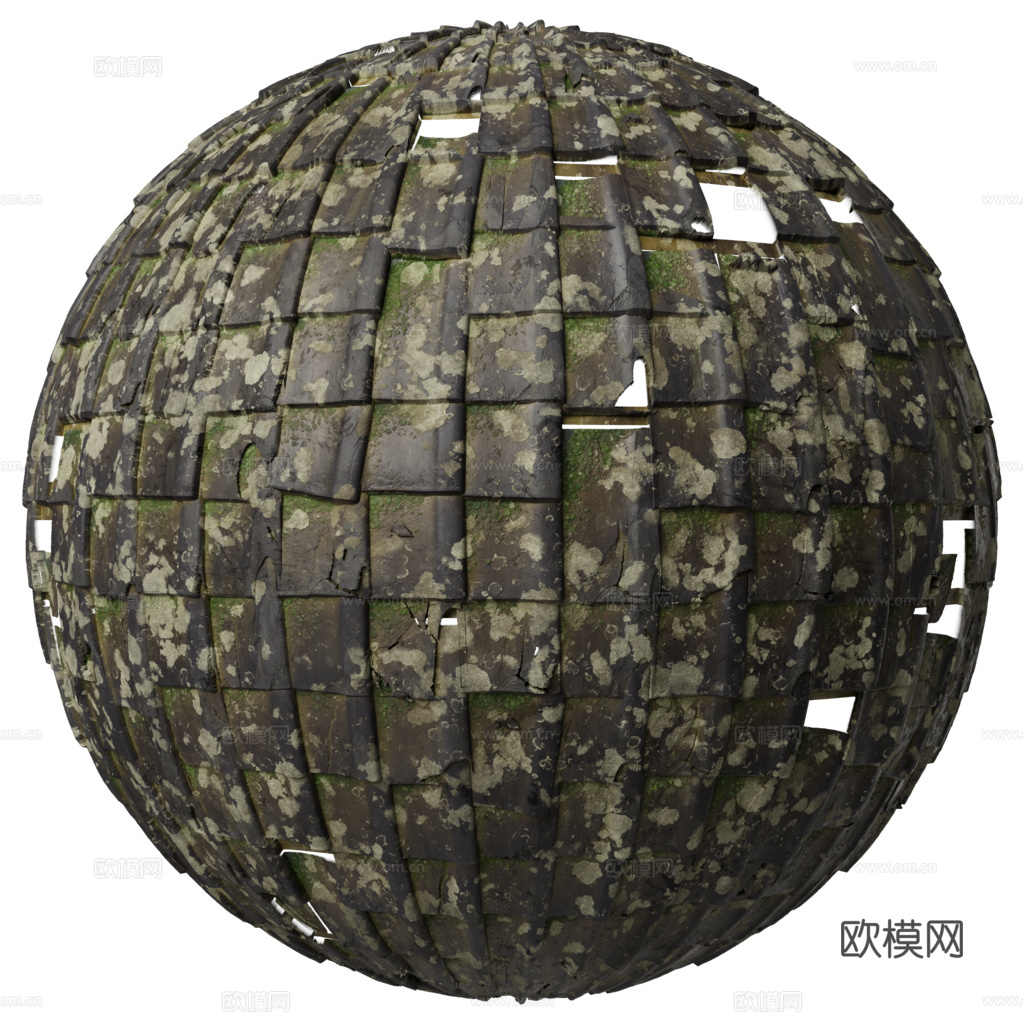 屋顶瓦片破旧陶土瓦西班牙瓦 PBR材质贴图 1k