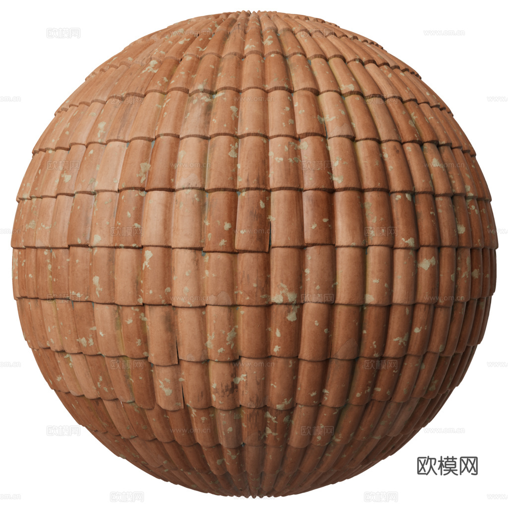 屋顶瓦片老旧陶土瓦西班牙瓦 PBR材质贴图 1k
