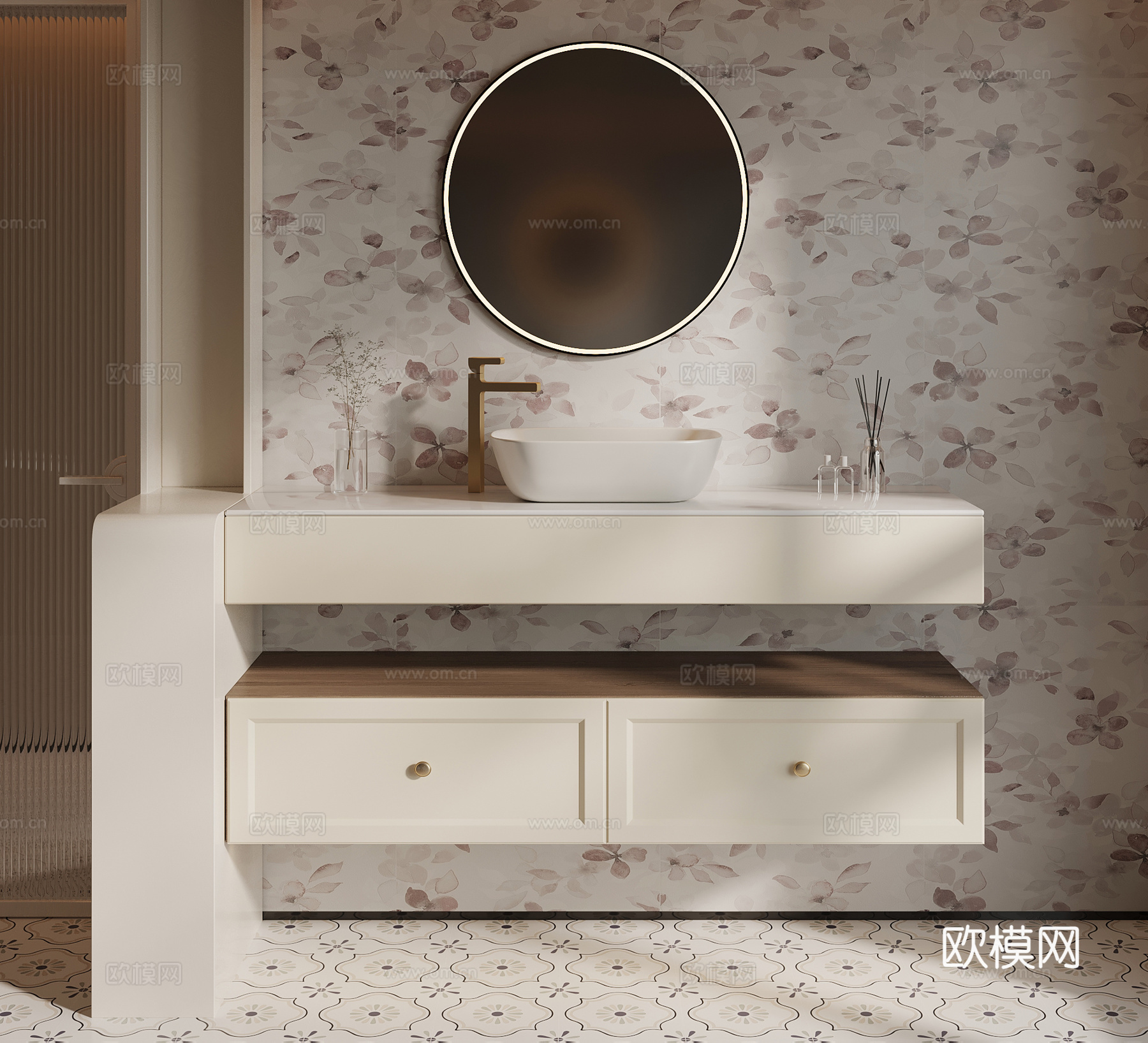 奶油风卫生间 干湿分离卫生间3d模型下载