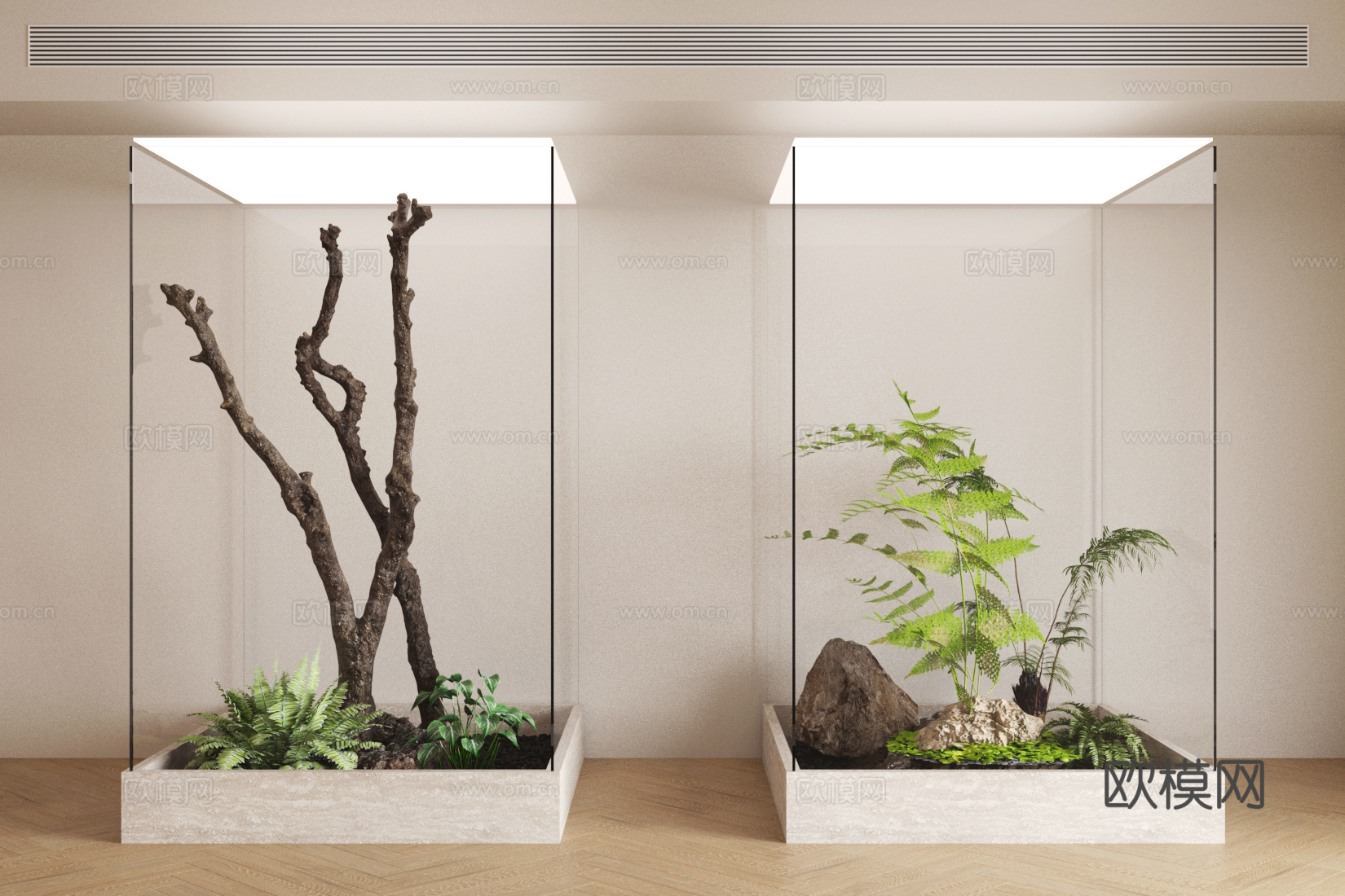 室内景观 景观小品 室内玻璃框造景 植物堆 植物组合 植物su模型
