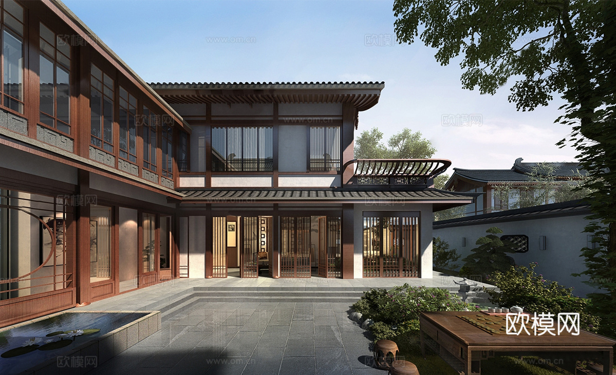 中式四合院 院子 唐风su模型