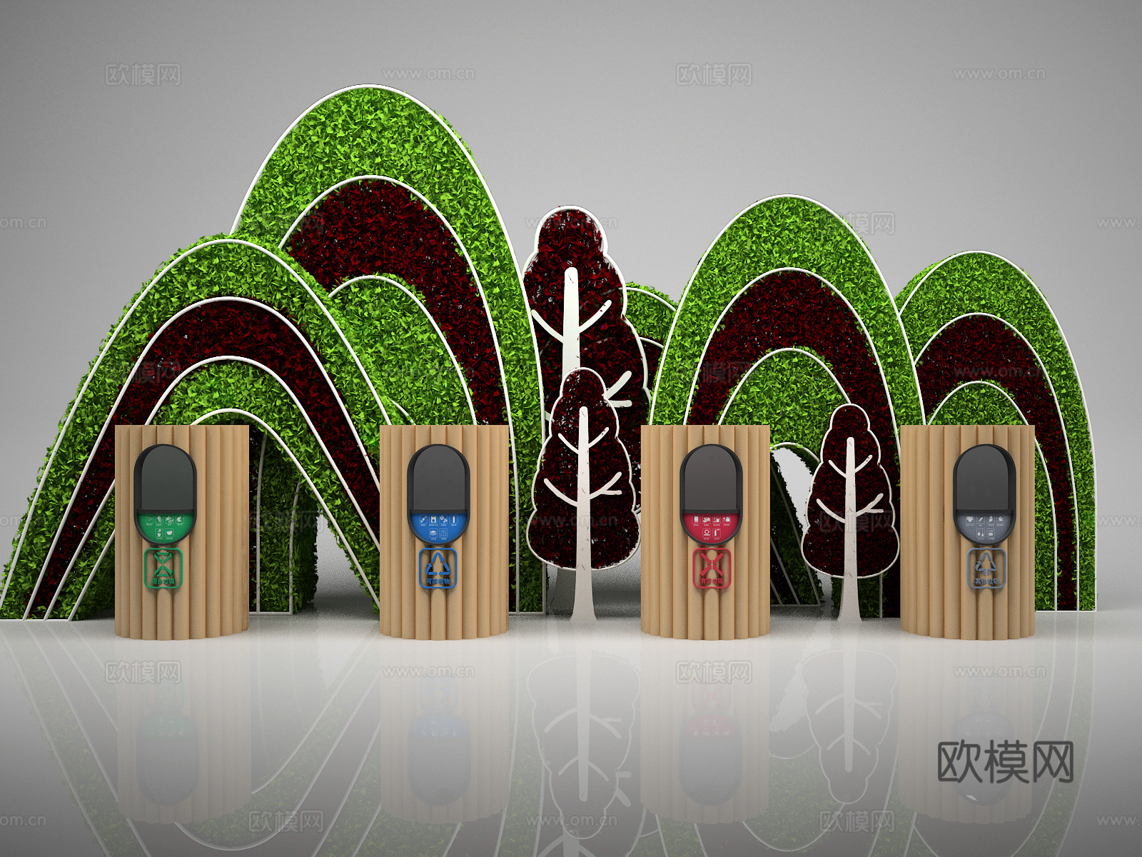 自然 垃圾桶 小亭子 背景免费3d模型下载