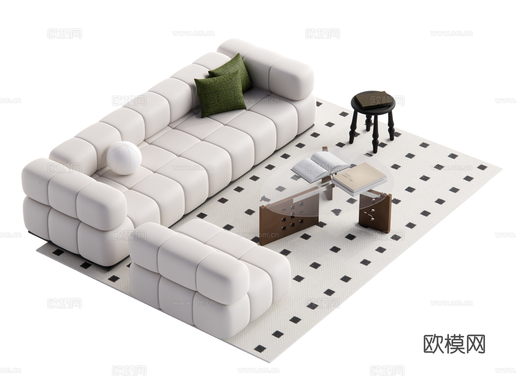 中古风沙发茶几组合su模型