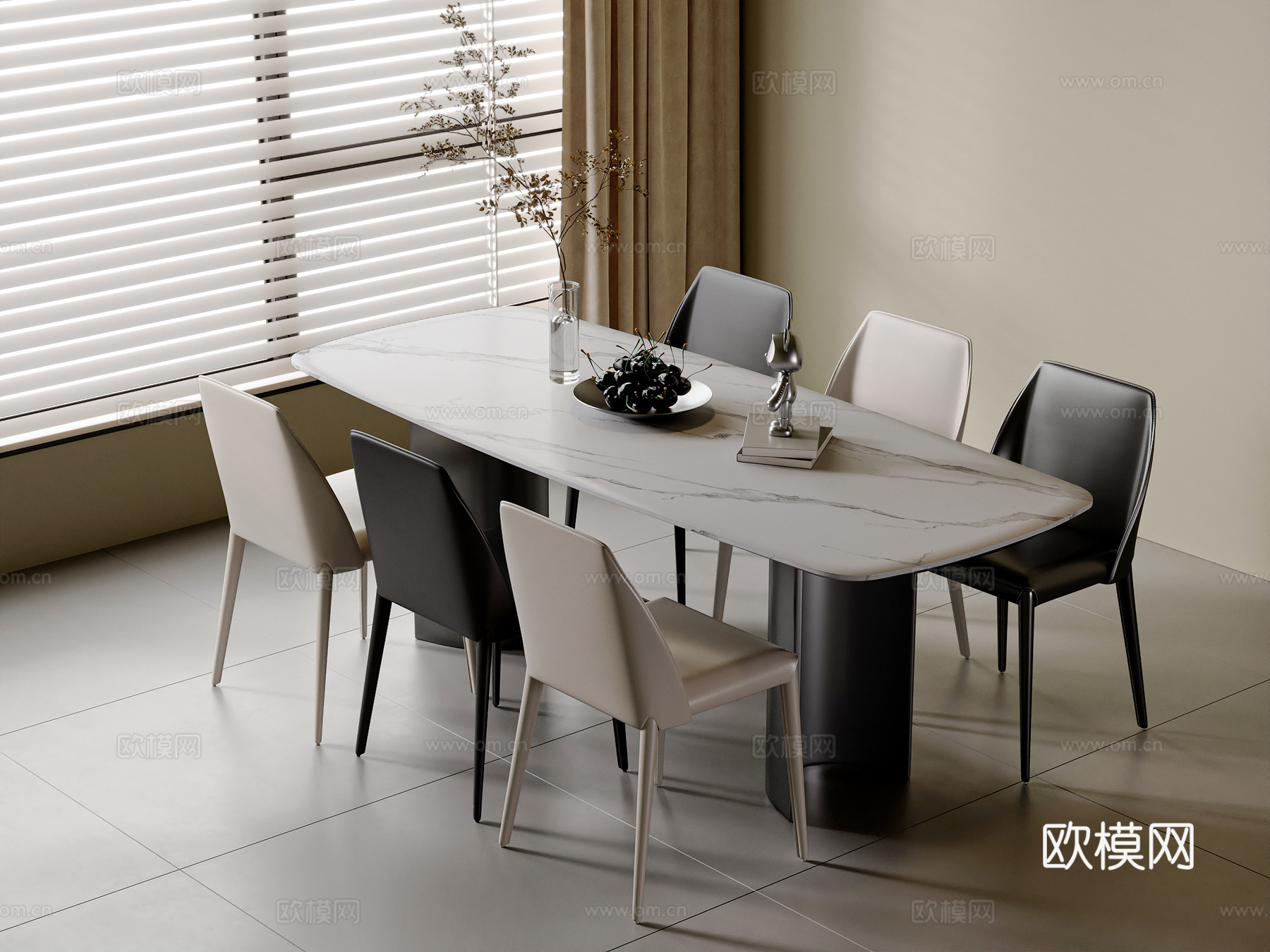 现代简约餐桌椅组合 餐椅 餐桌 餐桌摆件 方形餐桌3d模型下载