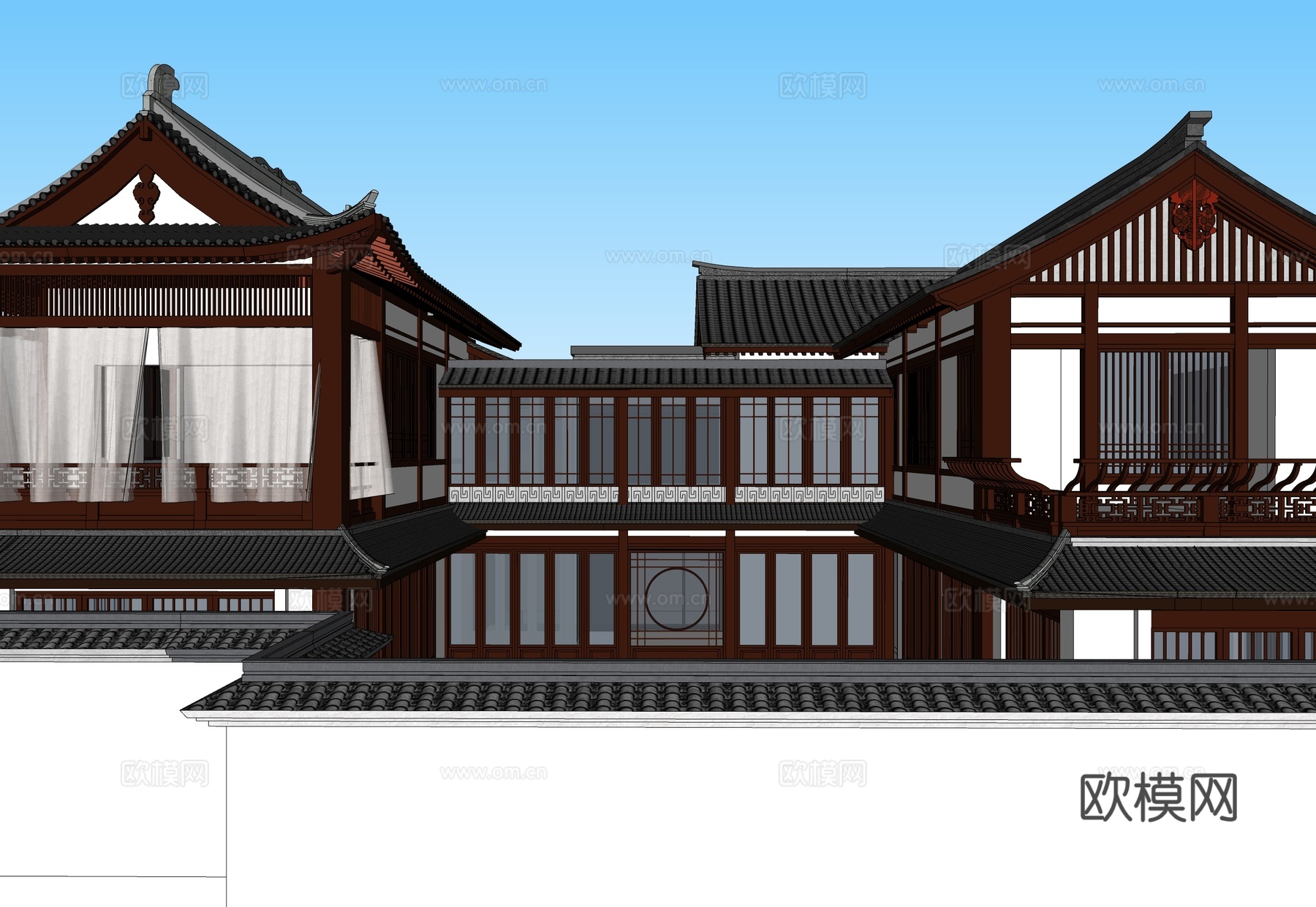 中式四合院 院子 唐风su模型