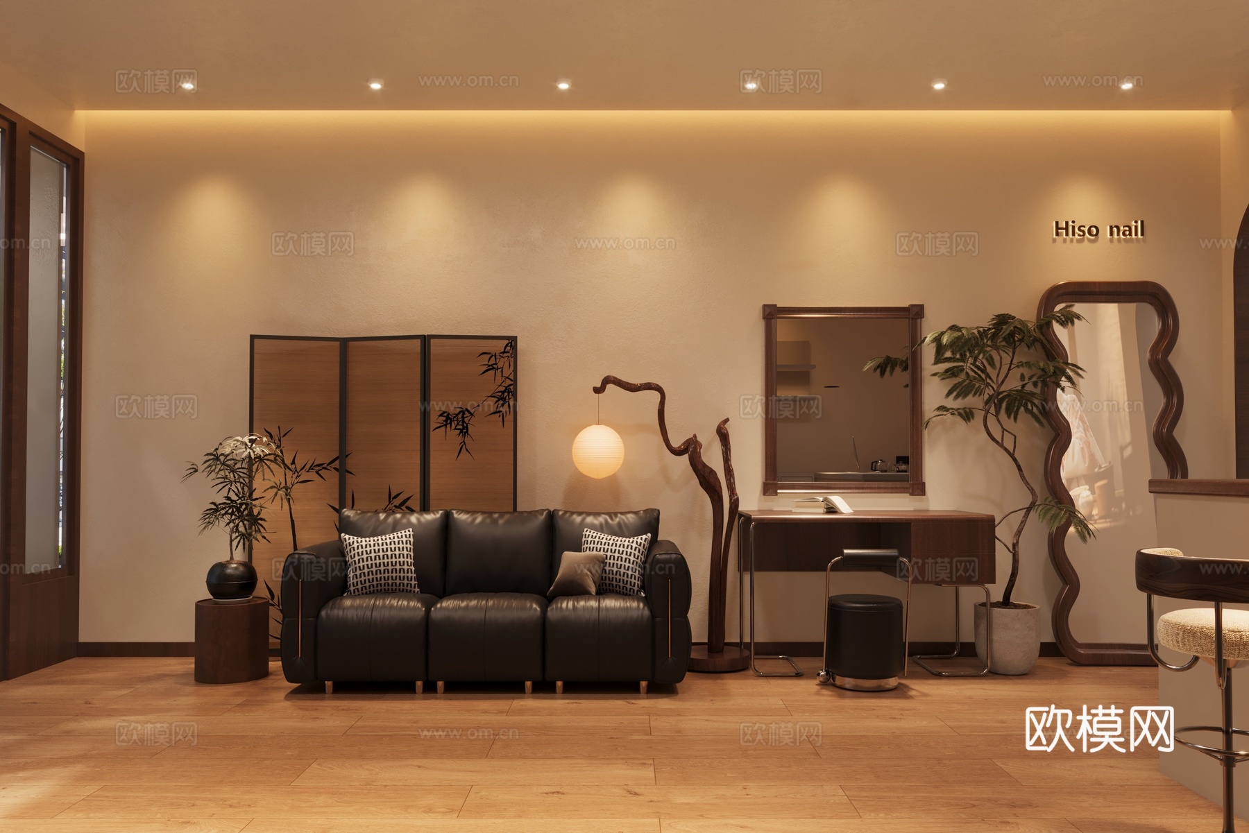 新中式中古美甲店新中式美甲店美甲桌全身镜3d模型下载（渲染图4）