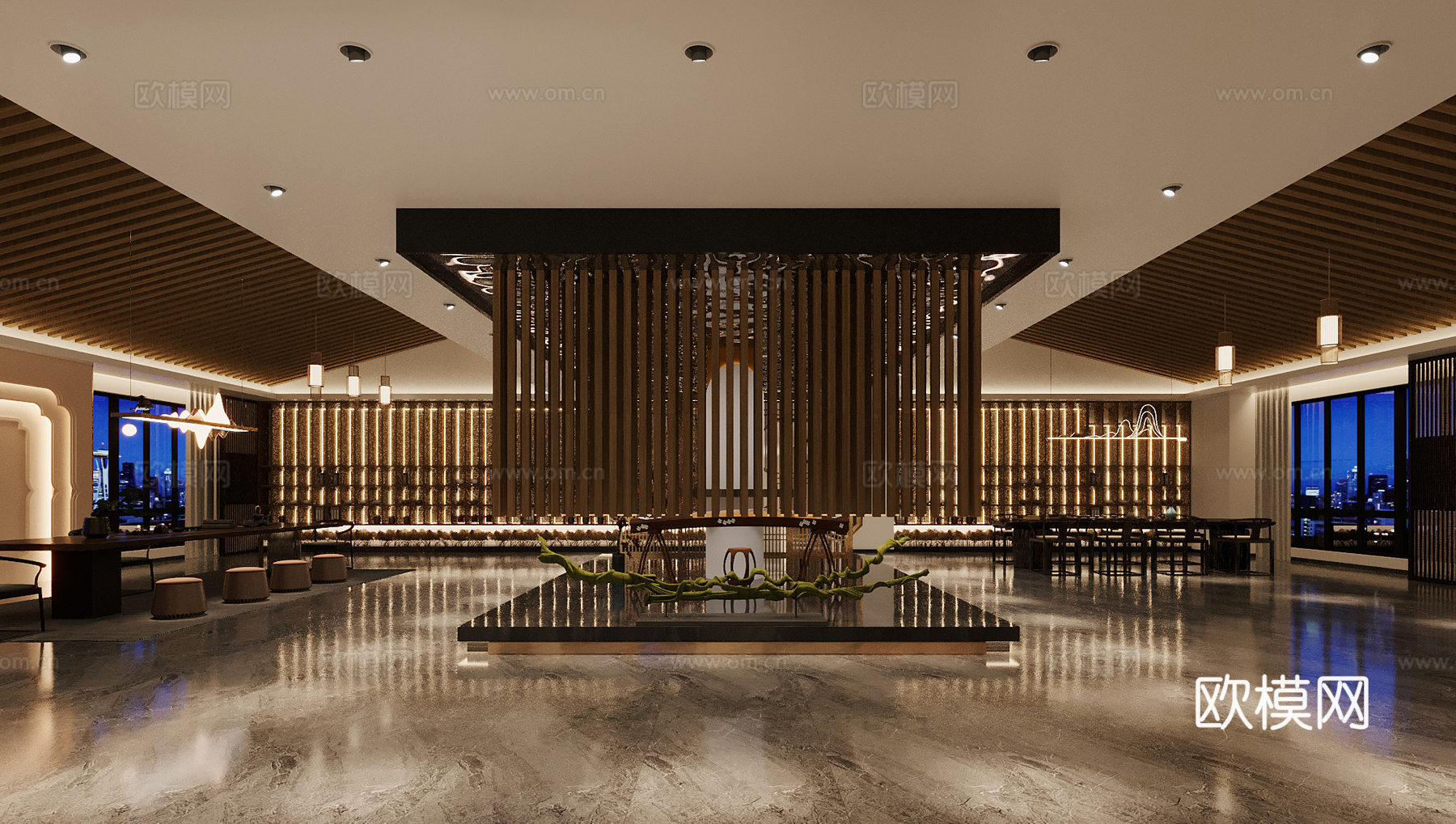 新中式茶具茶壶陶瓷展厅3d模型下载（渲染图1）