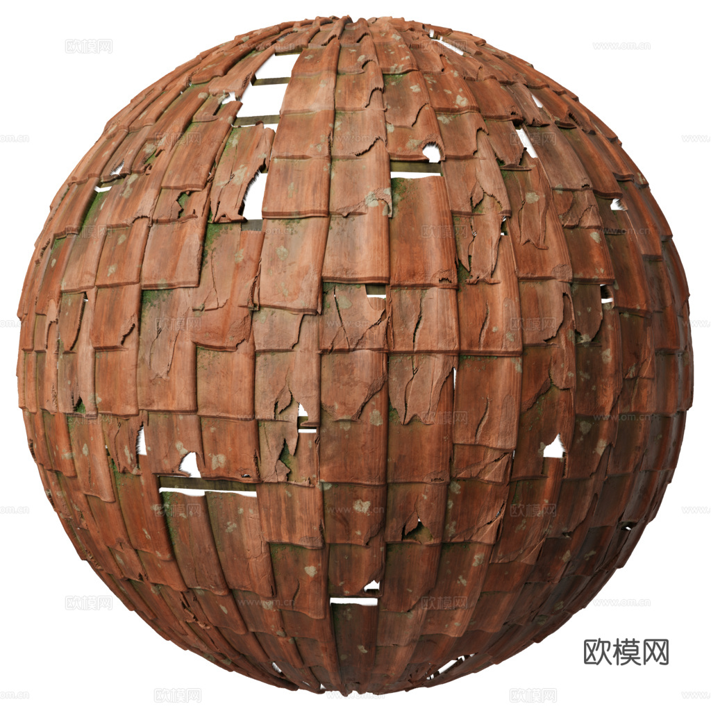 屋顶瓦片破旧陶土瓦西班牙瓦 PBR材质贴图 1k