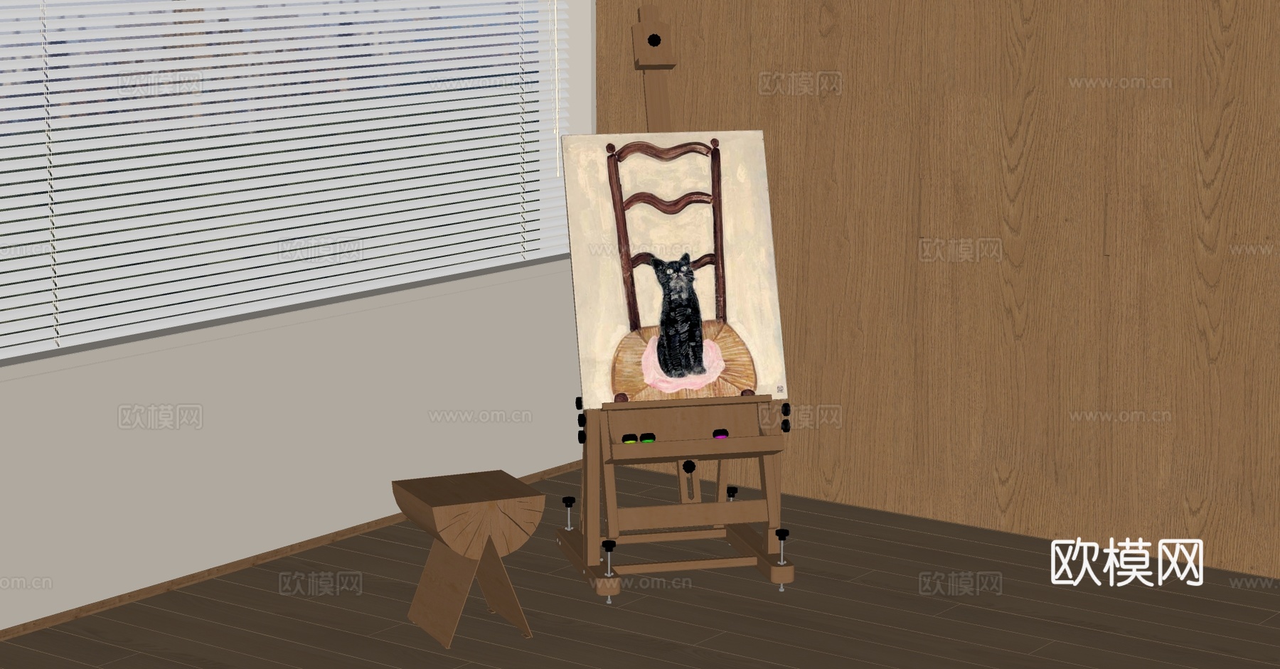 现代画架su模型下载（渲染图2）