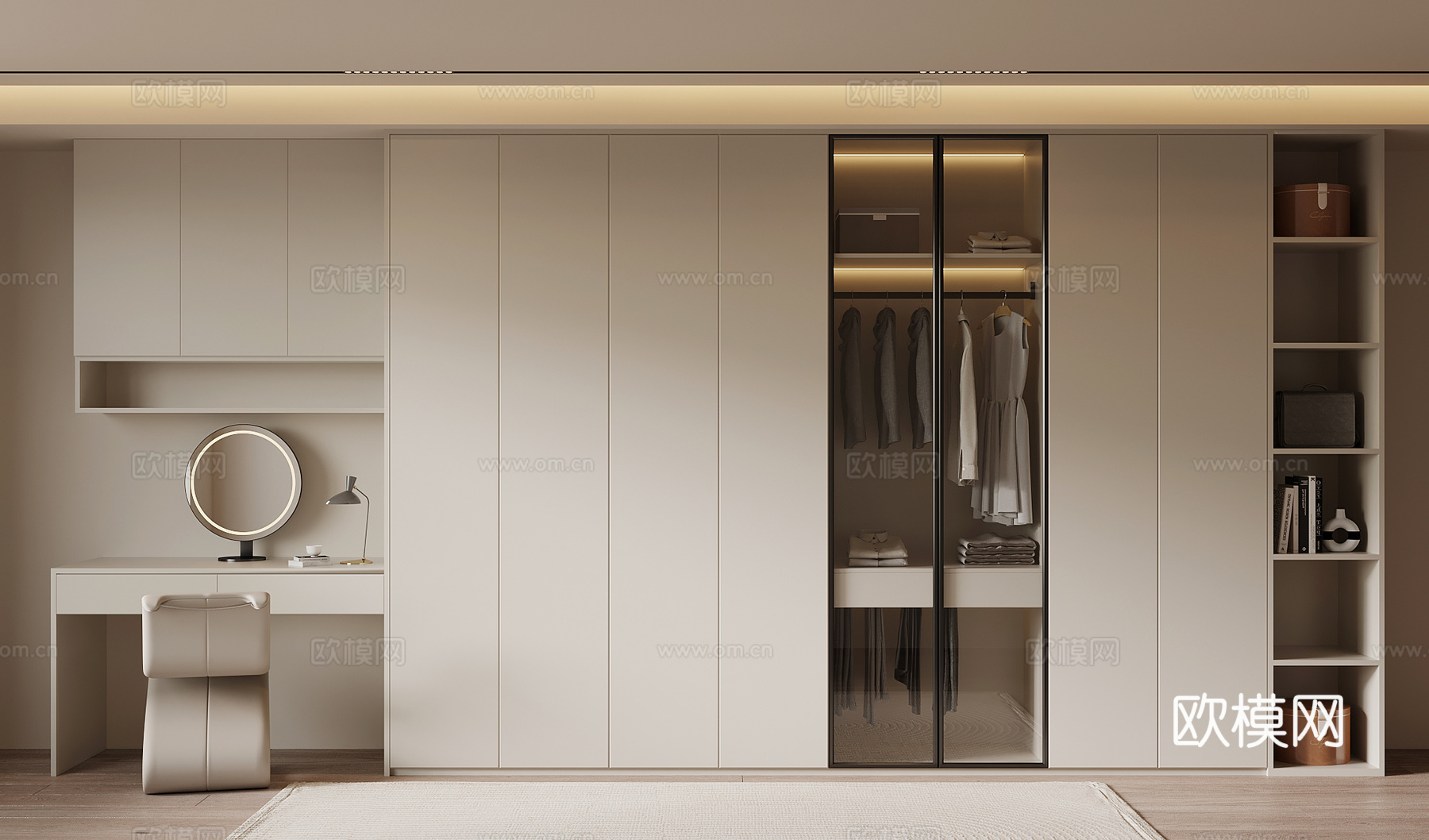 现代简约衣柜 梳妆台一体柜3d模型下载