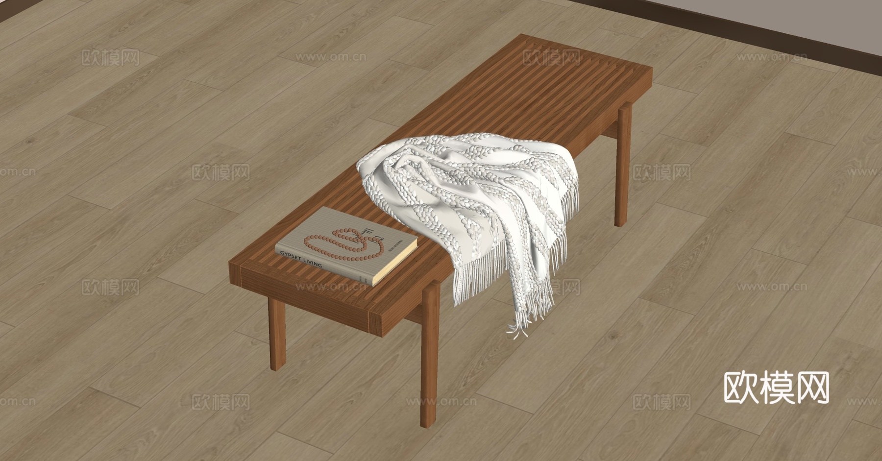 原木中古风换鞋凳su模型