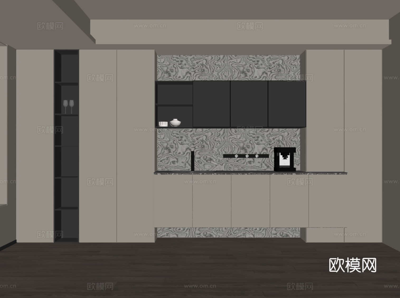 现代意式酒柜 餐边柜su模型