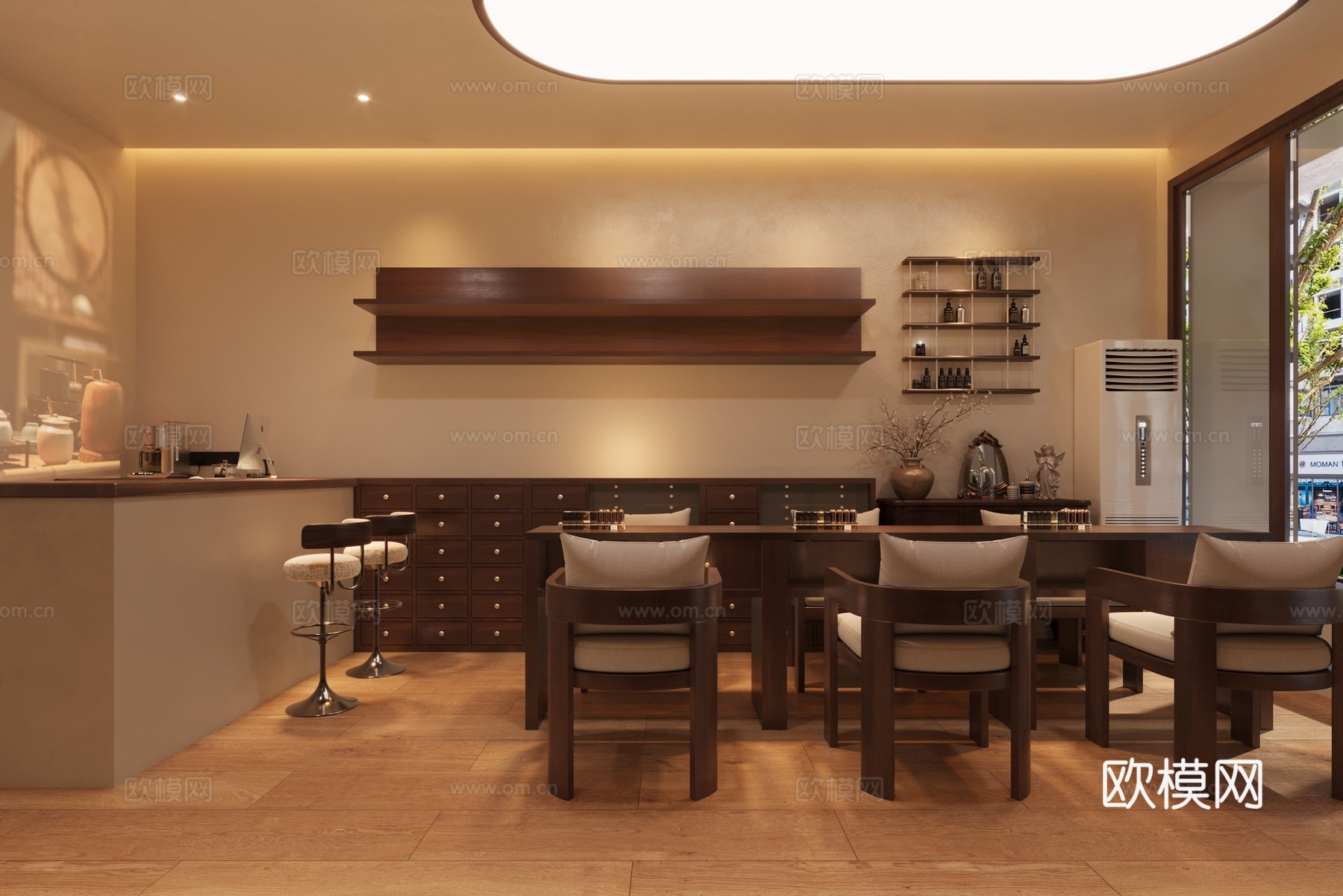 新中式中古美甲店新中式美甲店美甲桌全身镜3d模型下载（渲染图3）