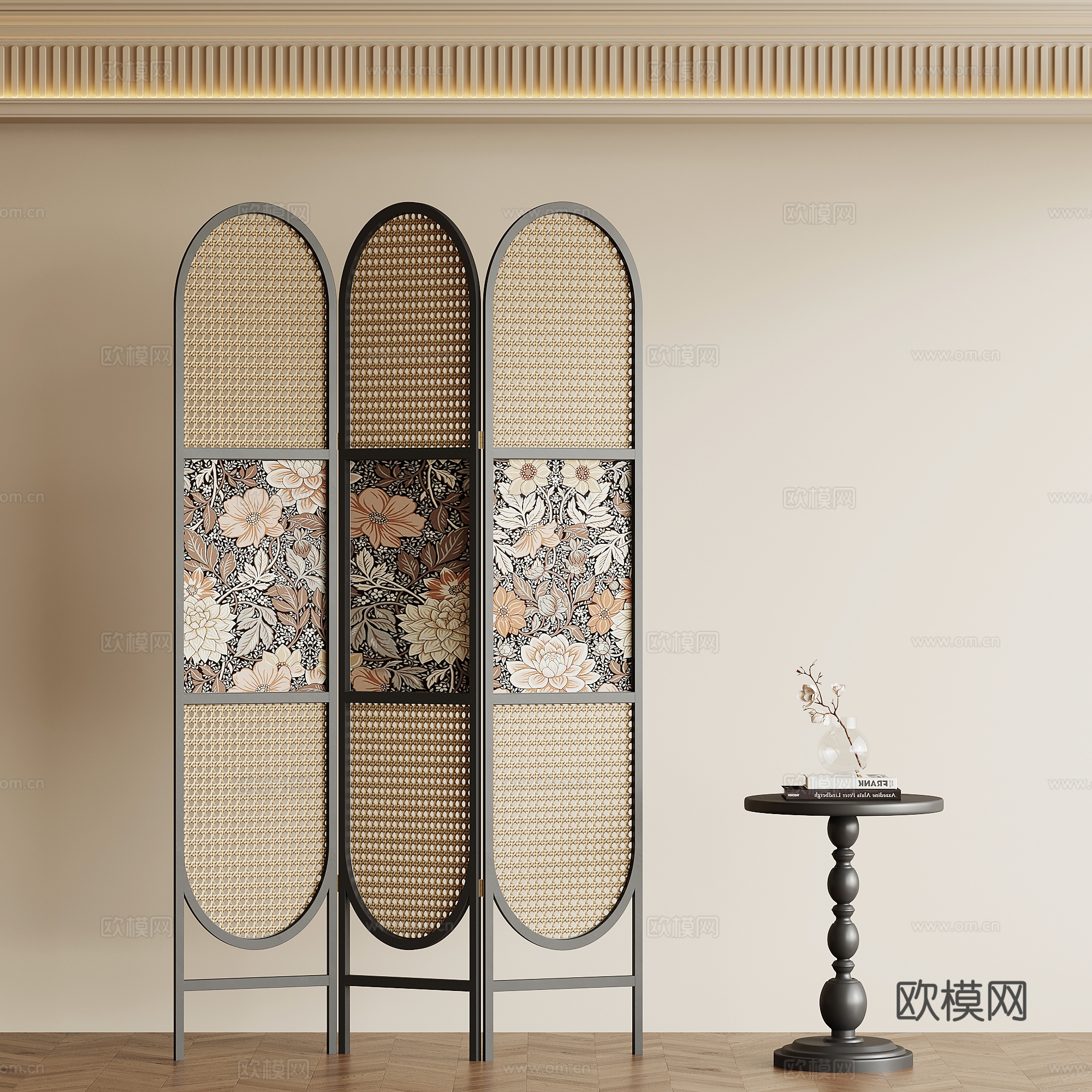 法式复古屏风 隔断su模型