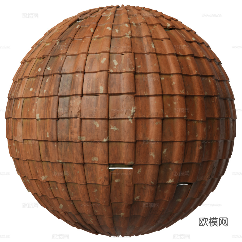 屋顶瓦片老旧陶土瓦西班牙瓦 PBR材质贴图 1k