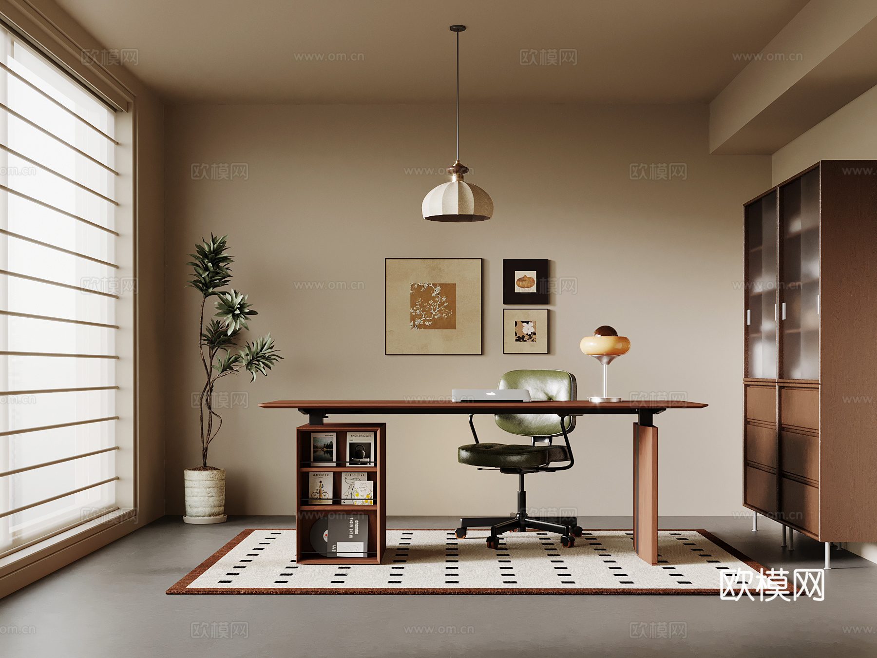 中古风书房 书柜 书桌椅su模型