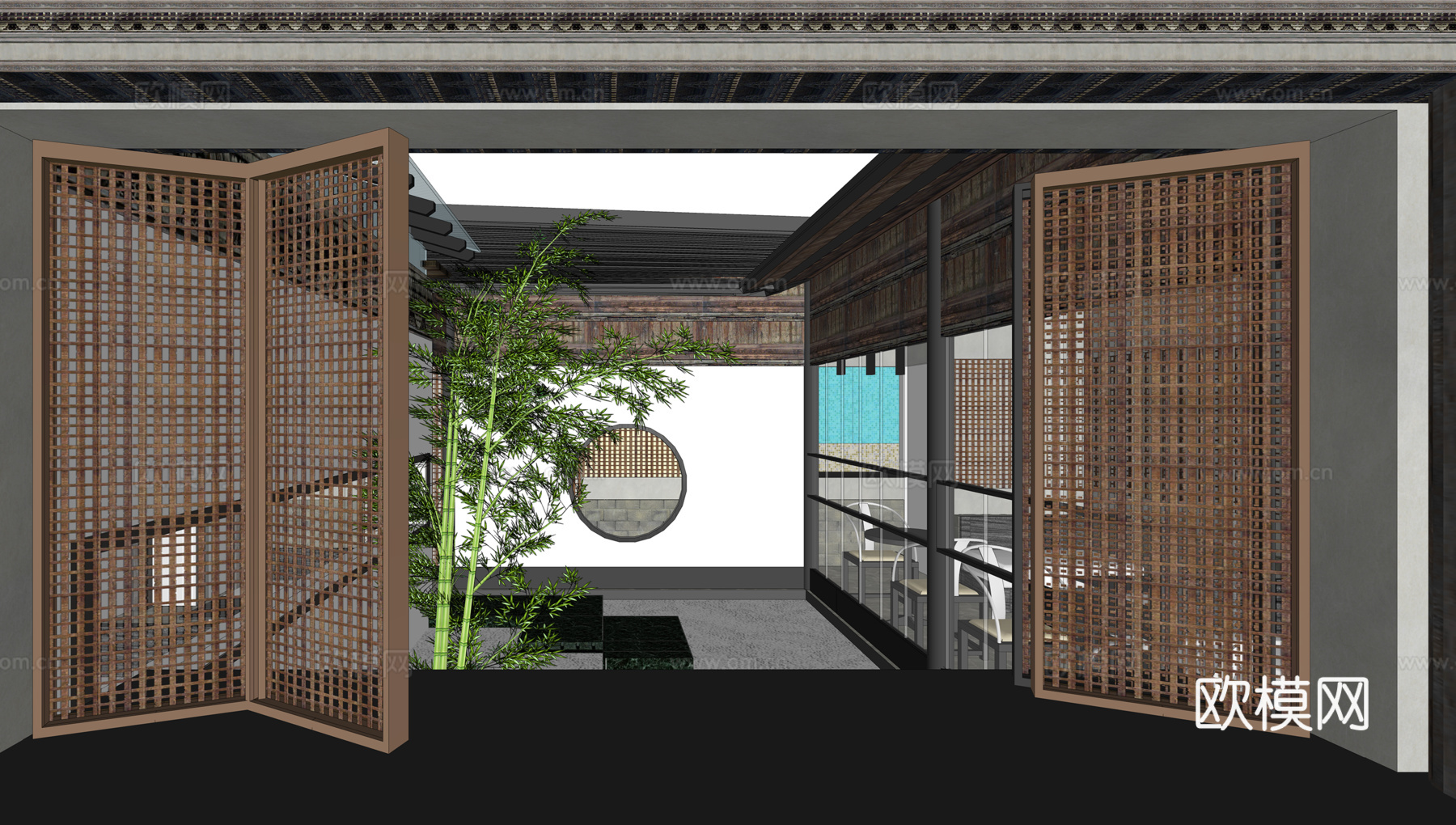 中式餐厅 中餐厅su模型