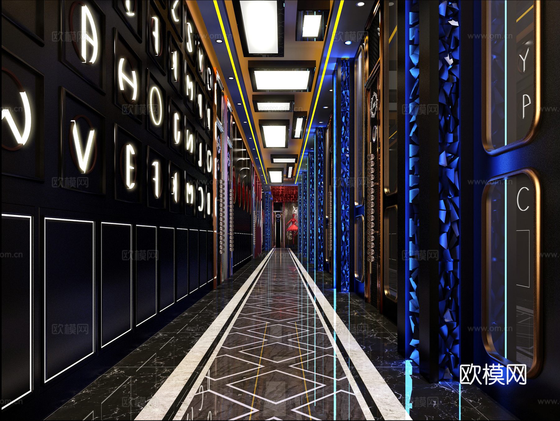 现代ktv走廊过道3d模型下载