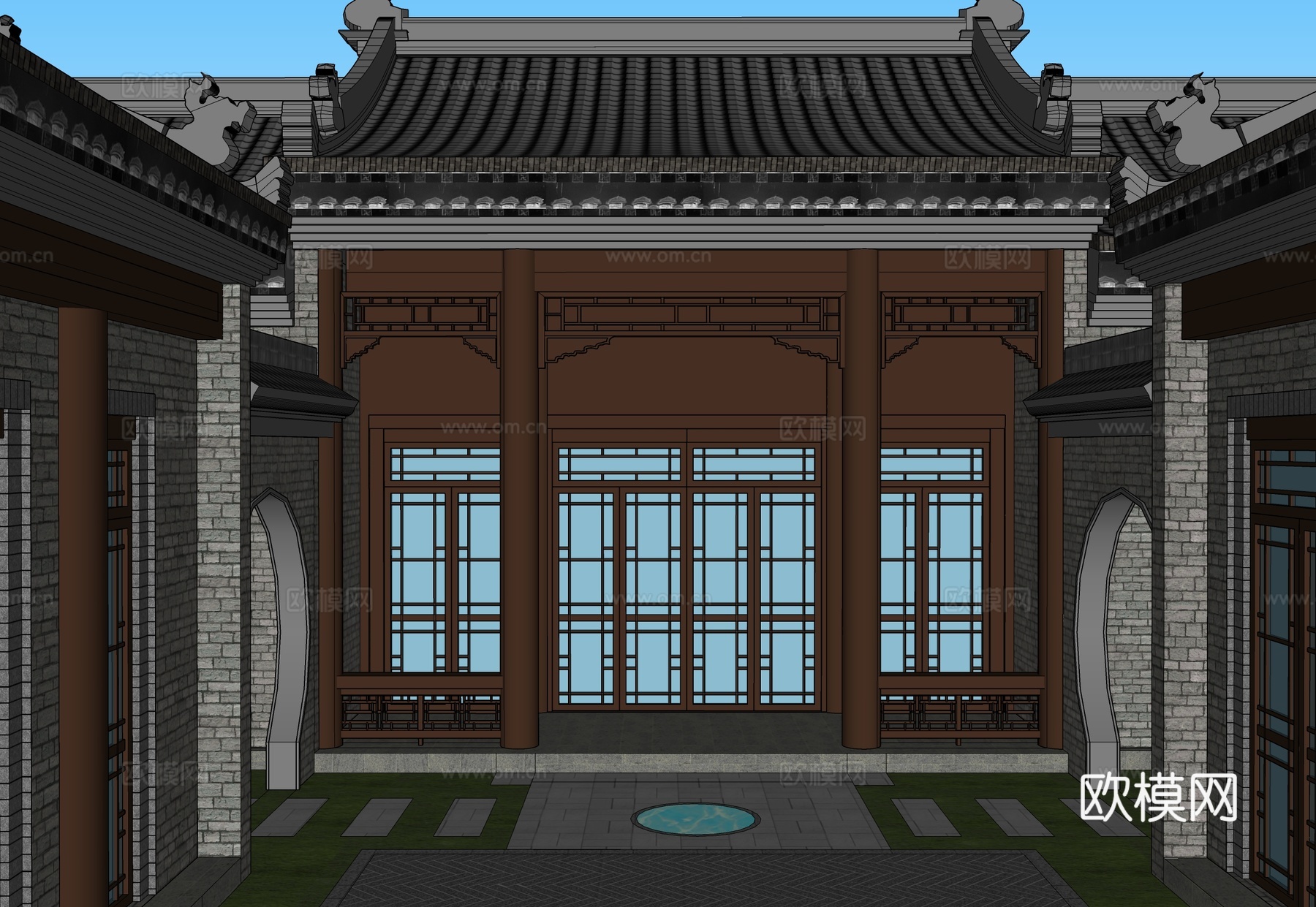 中式四合院  庭院景观 四合院建筑su模型