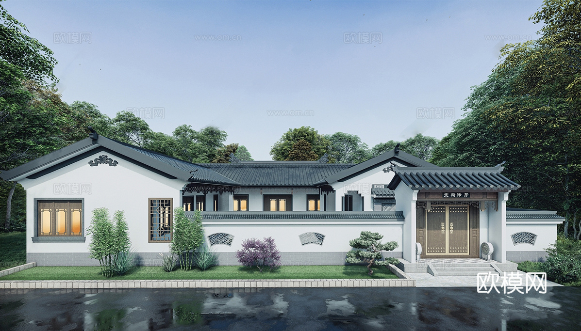 新中式四合院  庭院景观 四合院建筑su模型