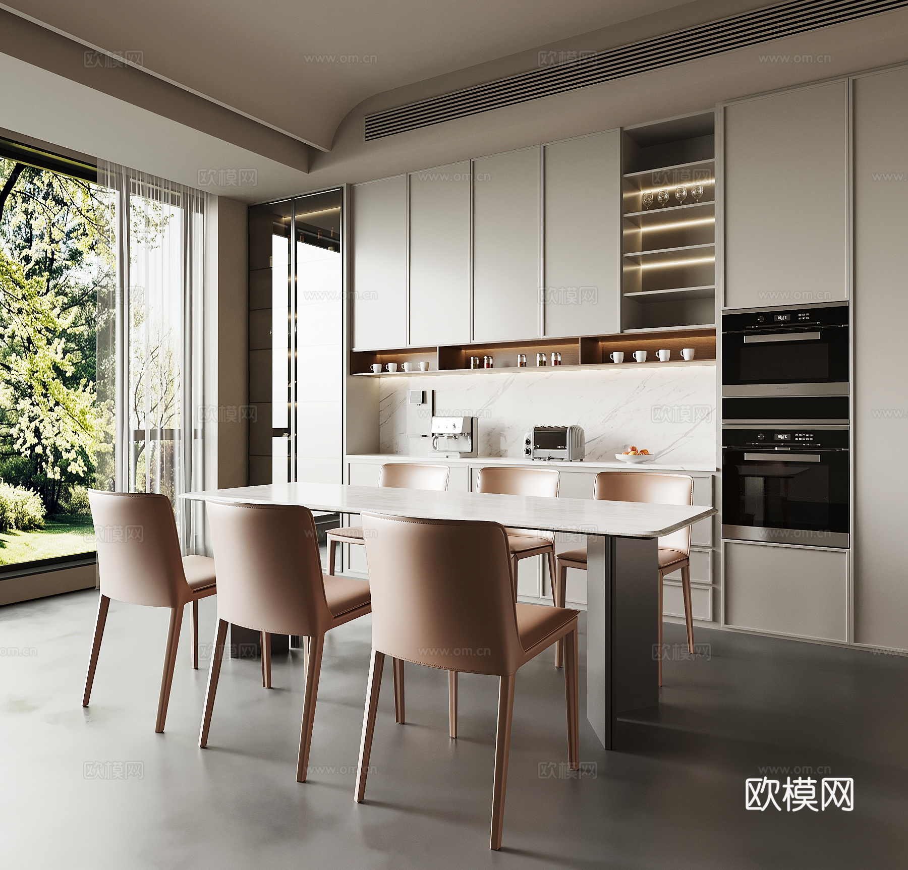 现代餐厅 酒柜 餐桌椅su模型