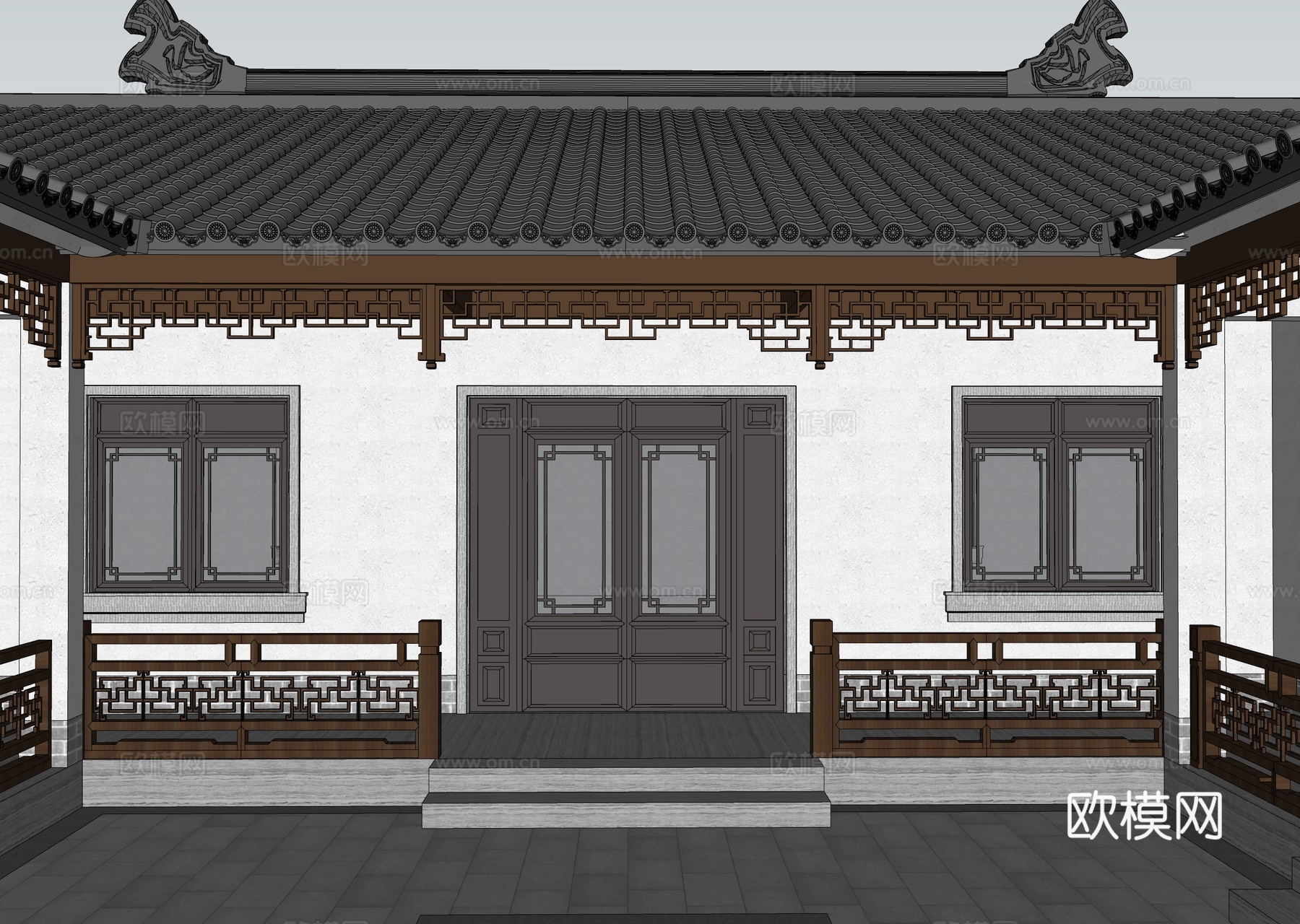 新中式四合院  庭院景观 四合院建筑su模型