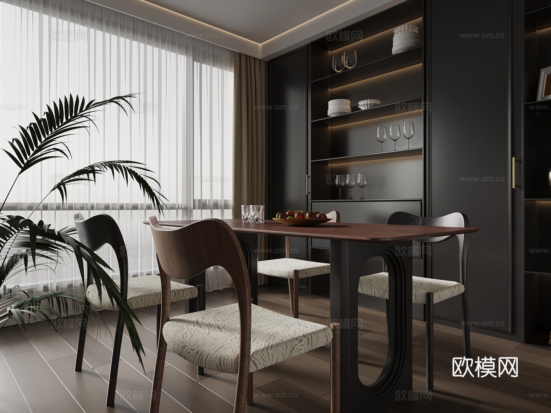 法式餐厅 餐桌椅 酒柜3d模型下载