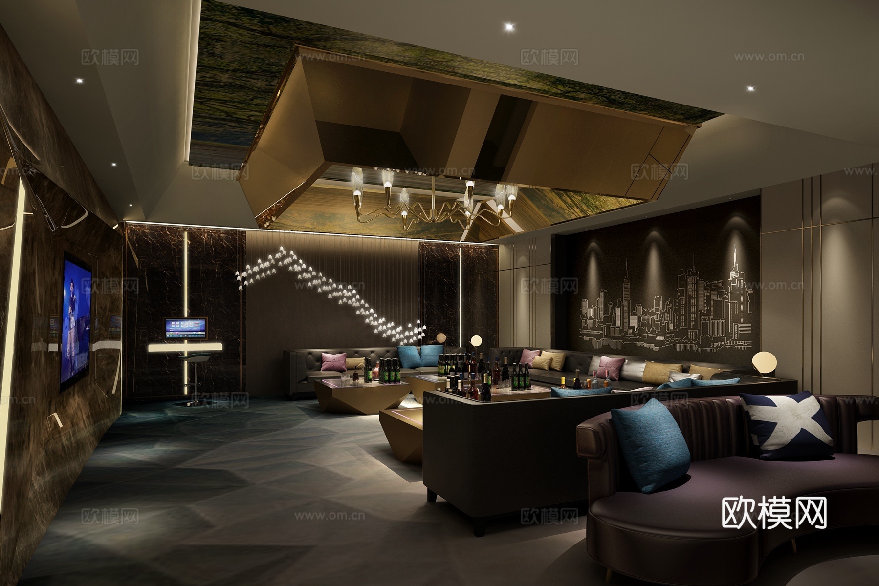 新古典现代轻奢 新古典 KTV包房 包间 沙发茶几 吊灯3d模型下载