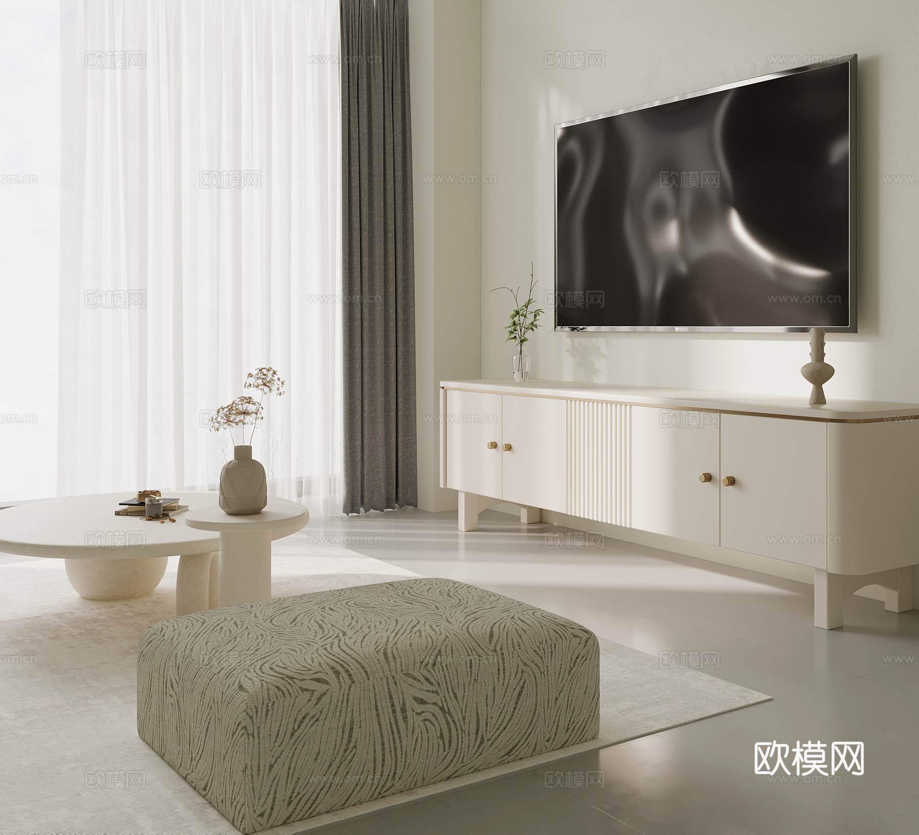 现代极简客厅 电视柜su模型
