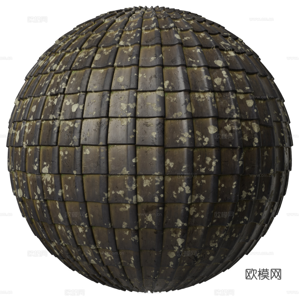 屋顶瓦片陶土瓦西班牙瓦 PBR材质贴图 1k