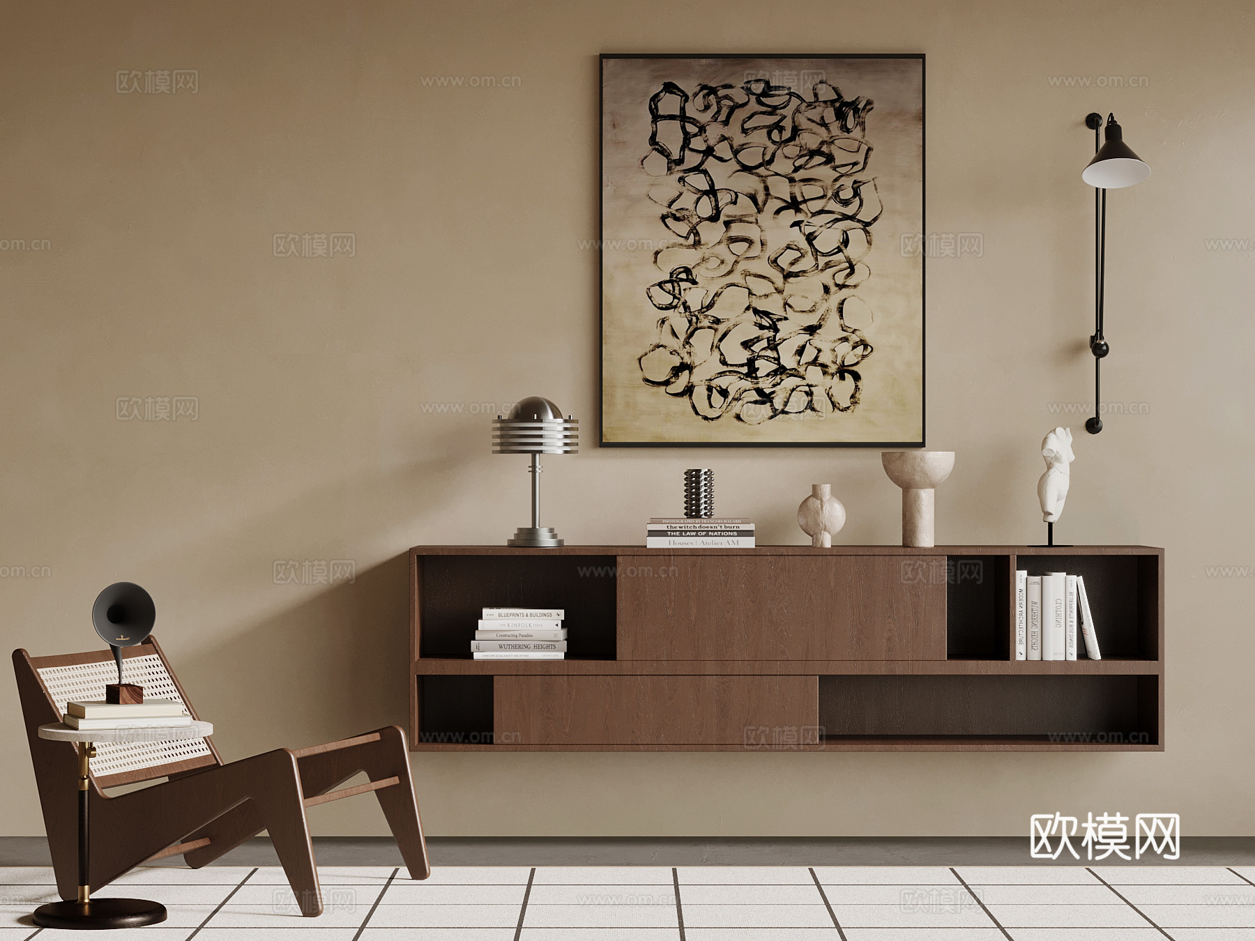 中古风玄关柜 休闲椅su模型