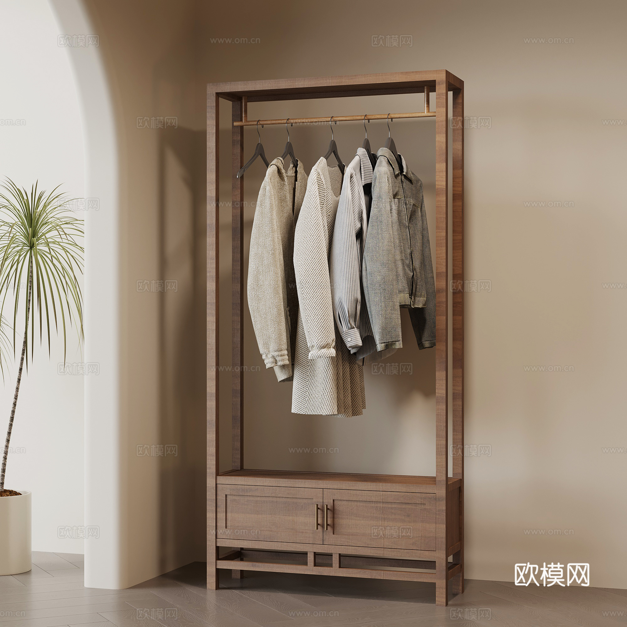 侘寂中古衣架 衣柜 新中式衣架su模型