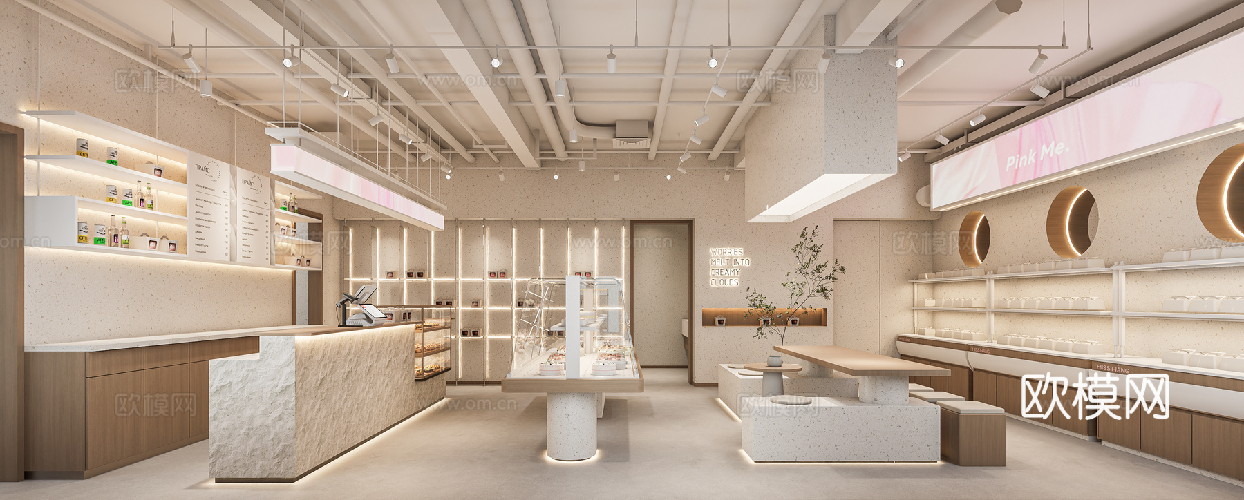 蛋糕店烘培店 甜品糕点面包店 面包展示架 休闲吧台卡座 蛋糕su模型